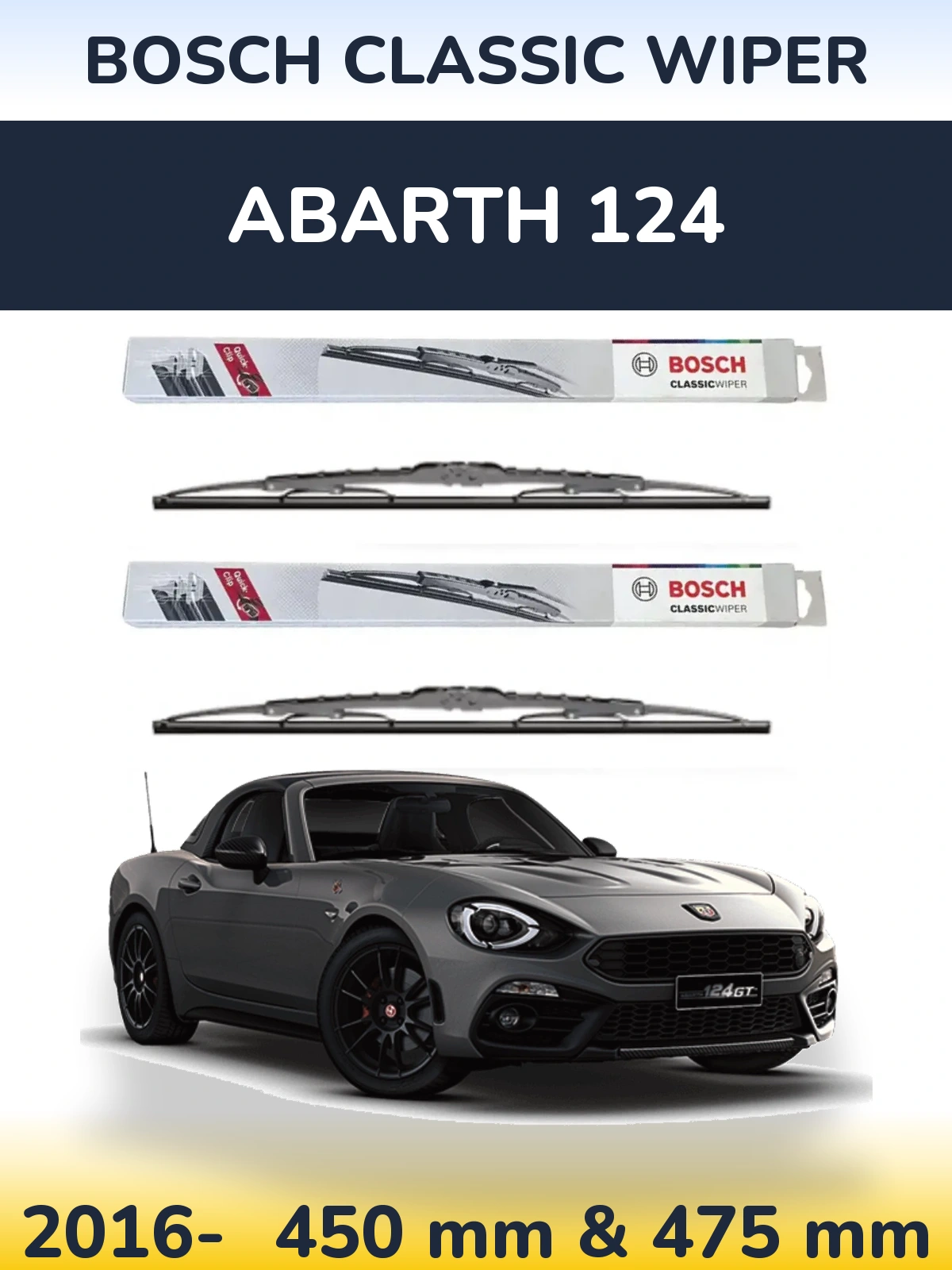 Комплект передніх щіток BOSCH Classic Wiper 450 & 475 мм для Abarth 124 2016-2026