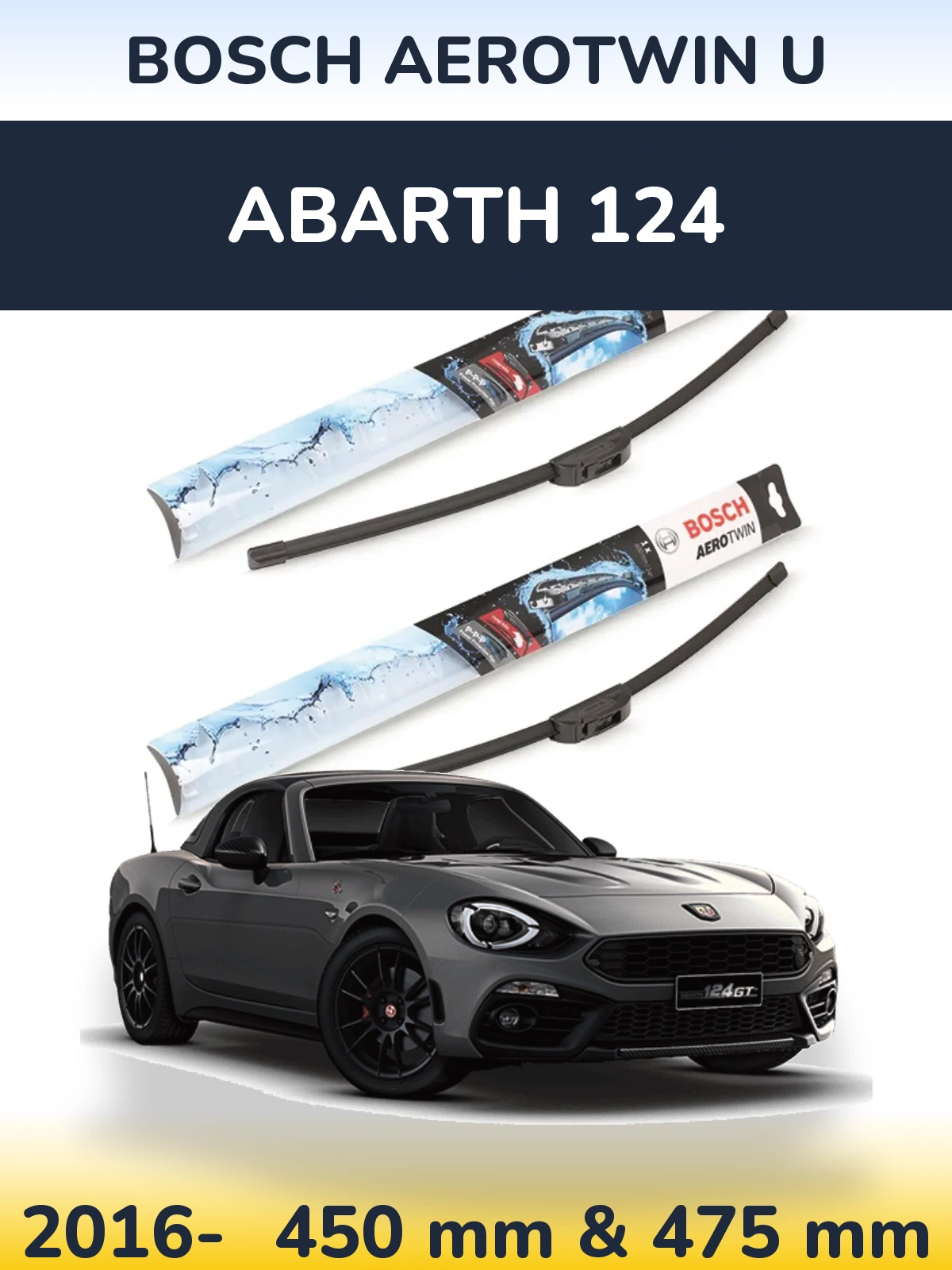 Комплект передних дворников BOSCH AeroTwin U 450 & 475 мм для Abarth 124 2016-2026