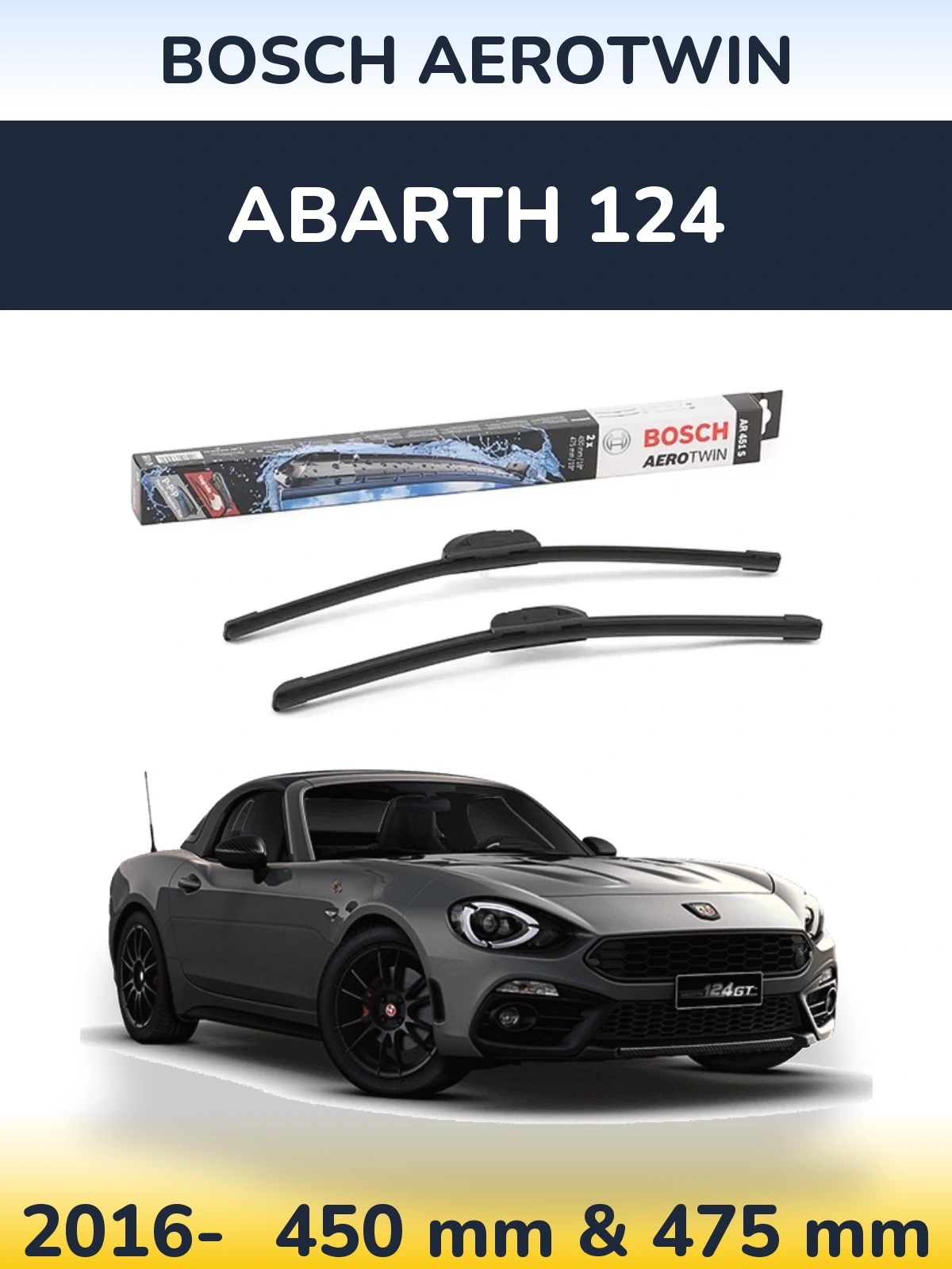 Комплект передних дворников BOSCH AeroTwin 450 & 475 мм для Abarth 124 2016-2026