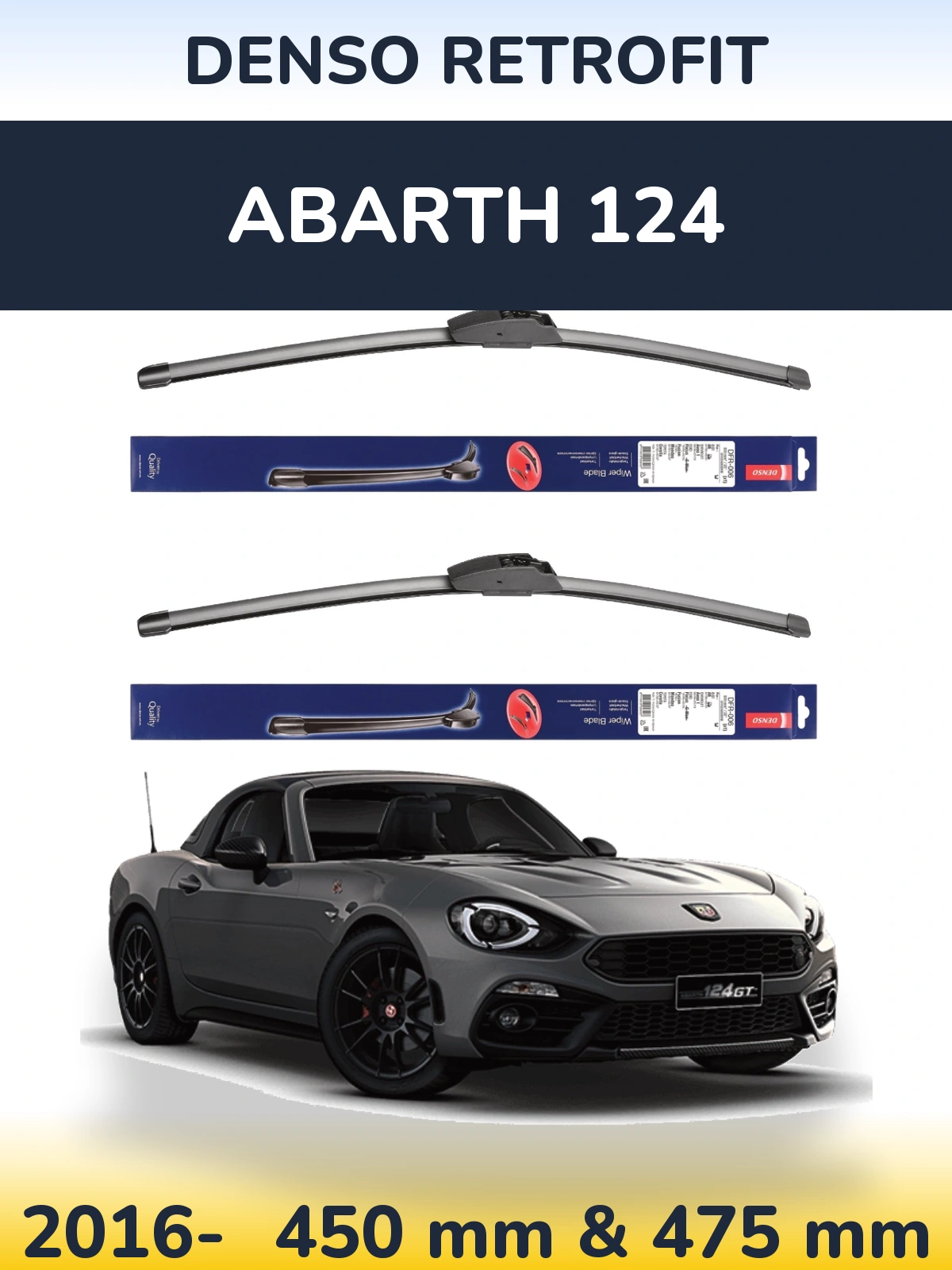 Комплект передних дворников Denso Retrofit 450 & 475 мм для Abarth 124 2016-2026