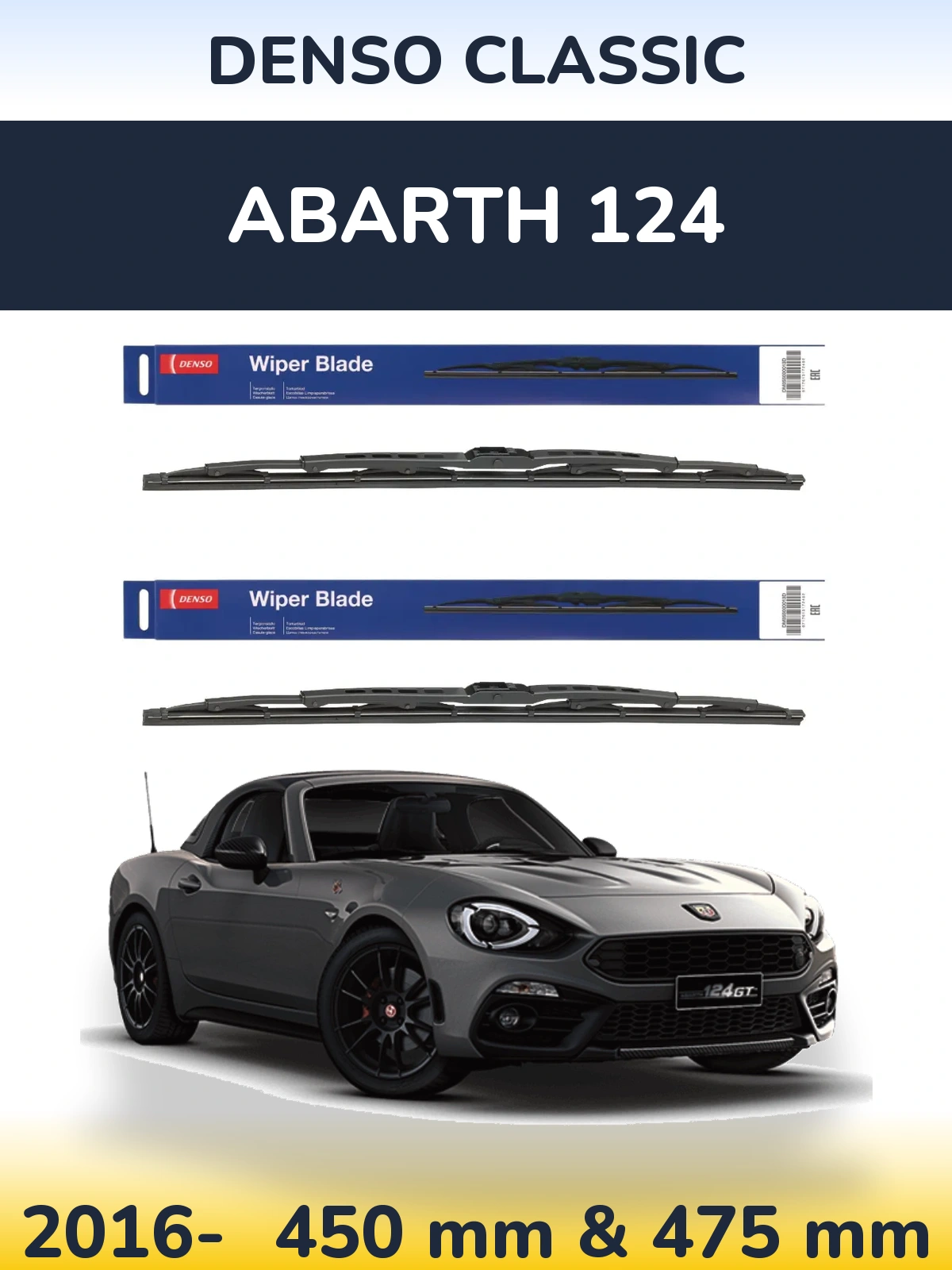 Komplet przednich wycieraczek Denso Classic 450 & 475 mm do Abarth 124 2016-2026
