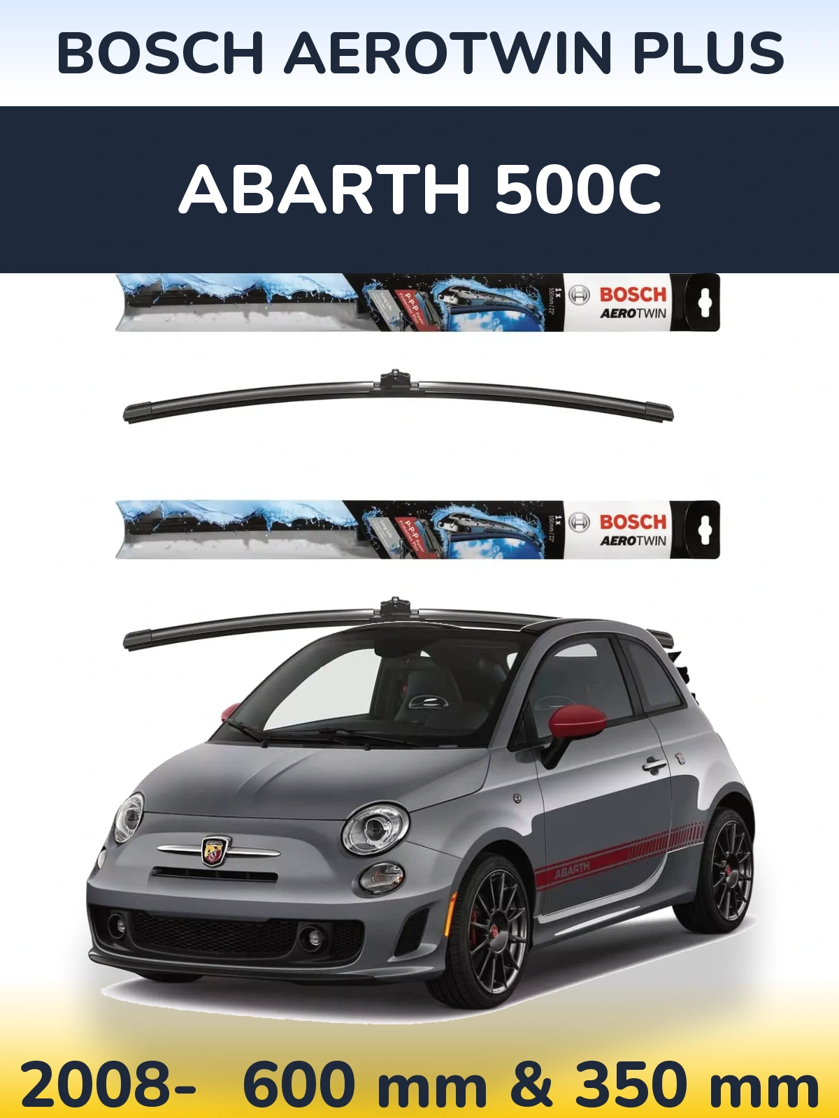 Комплект передних дворников BOSCH AeroTwin Plus 600 & 350 мм для Abarth 500C 2008-2026