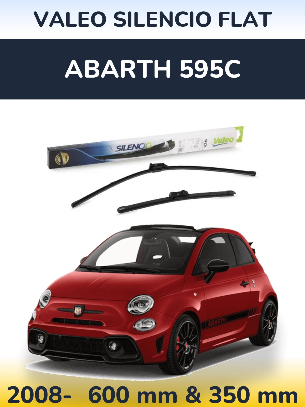 Komplet przednich wycieraczek Valeo Silencio Flat 600 & 350 mm do Abarth 595C 2008-2026