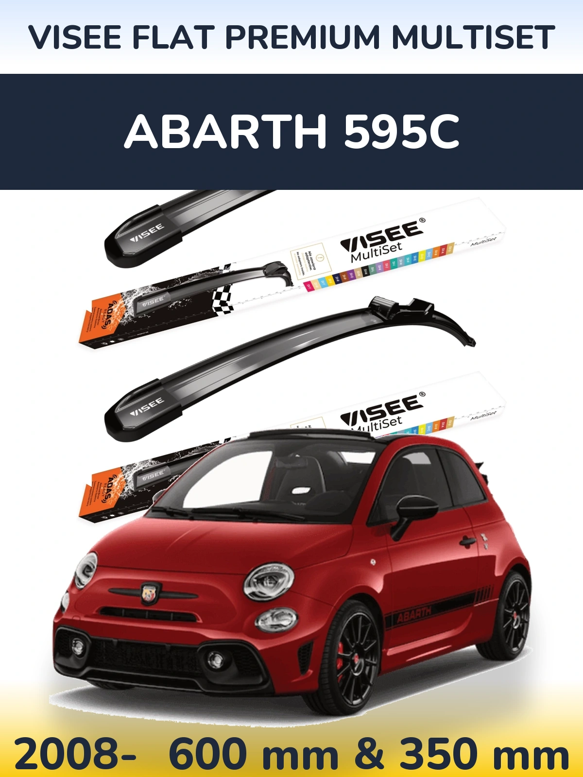 Komplet przednich wycieraczek VISEE FLAT PREMIUM MultiSet 600 & 350 mm do Abarth 595C 2008-2026