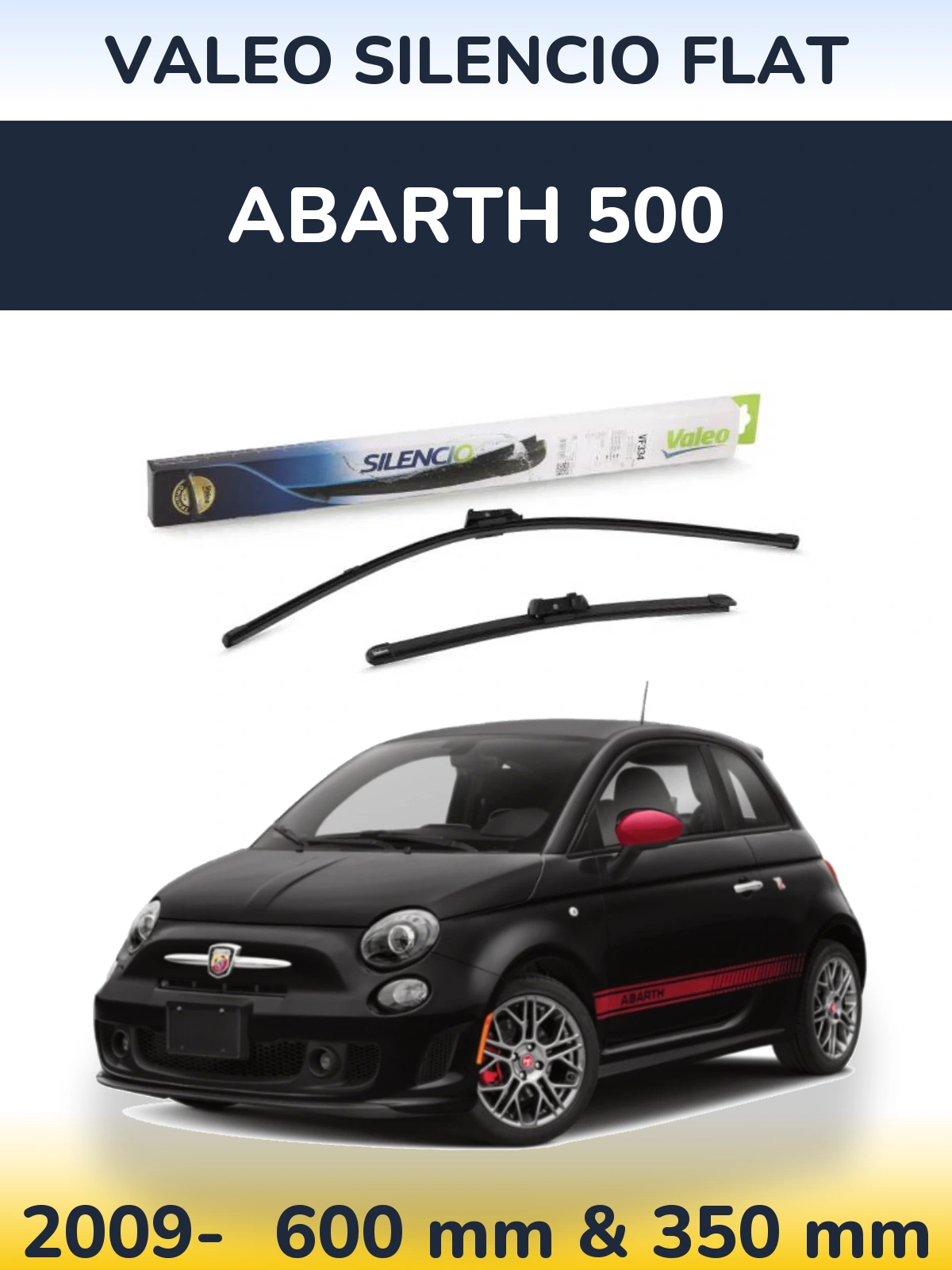 Komplet przednich wycieraczek Valeo Silencio Flat 600 & 350 mm do Abarth 500 2009-2026