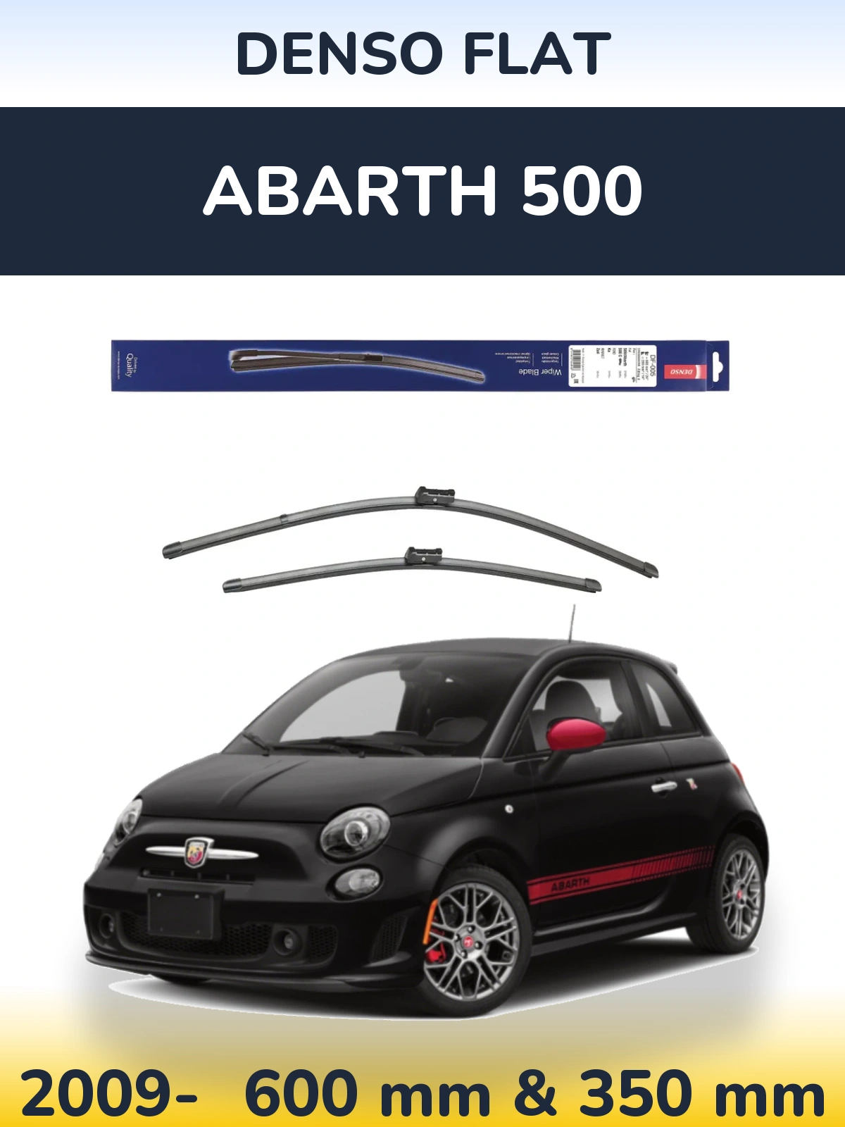Front wiper blade set Denso Flat 600 & 350 mm for Abarth 500 2009-2026