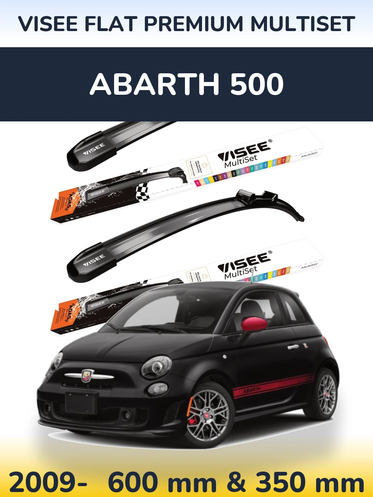 Комплект передних дворников VISEE FLAT PREMIUM MultiSet 600 & 350 мм для Abarth 500 2009-2026