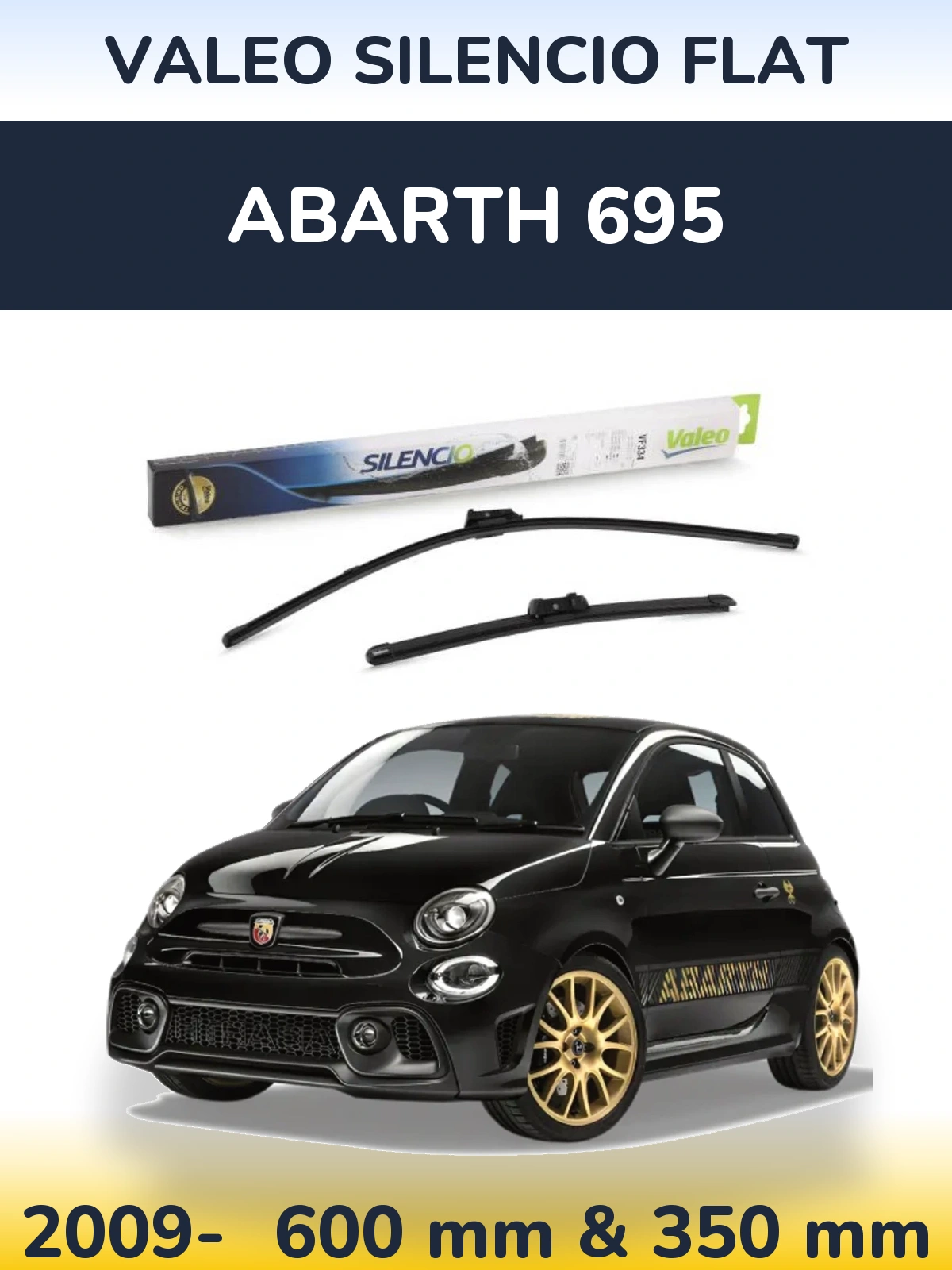 Комплект передніх щіток Valeo Silencio Flat 600 & 350 мм для Abarth 695 2009-2026