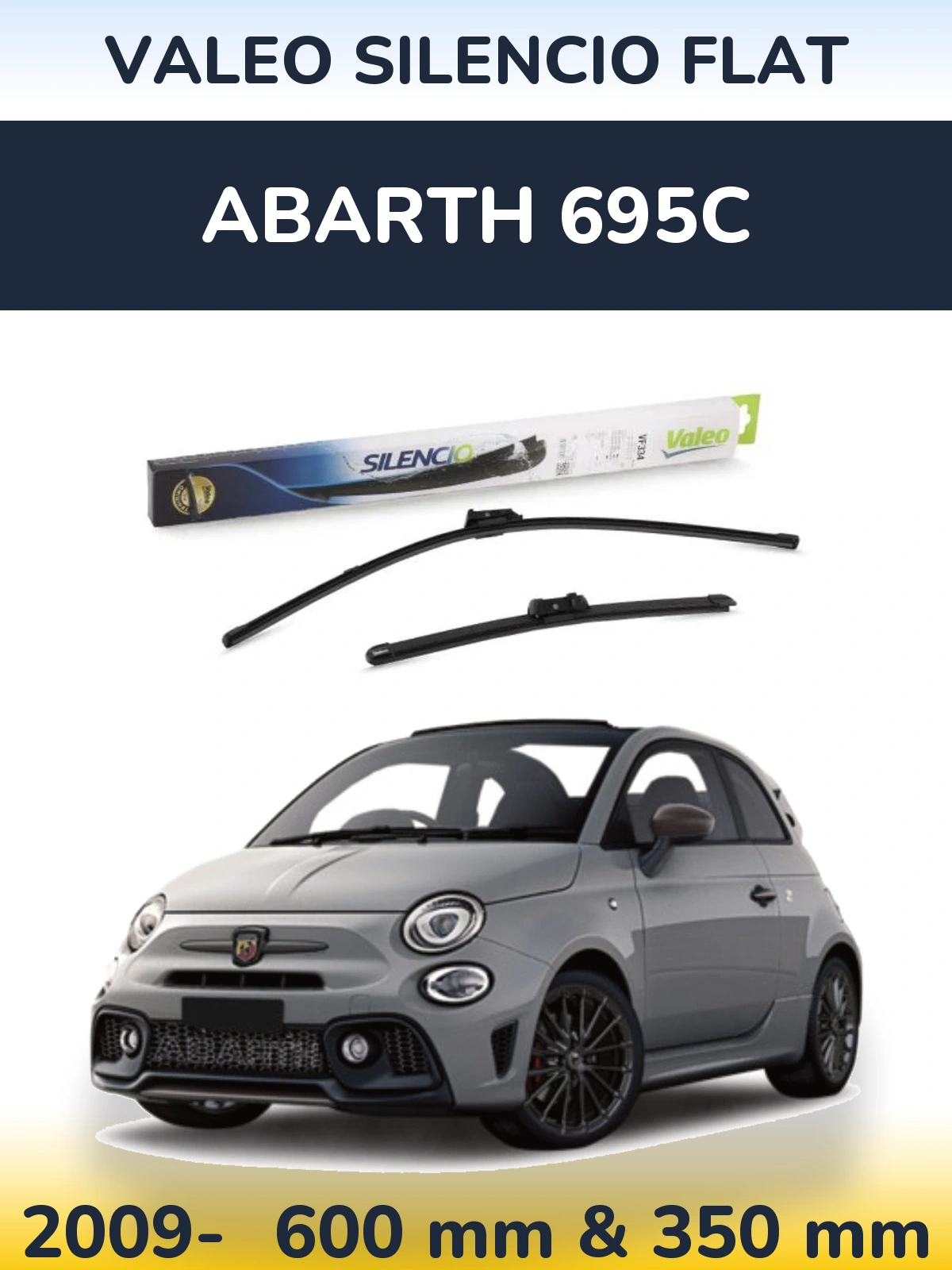 Komplet przednich wycieraczek Valeo Silencio Flat 600 & 350 mm do Abarth 695C 2009-2026