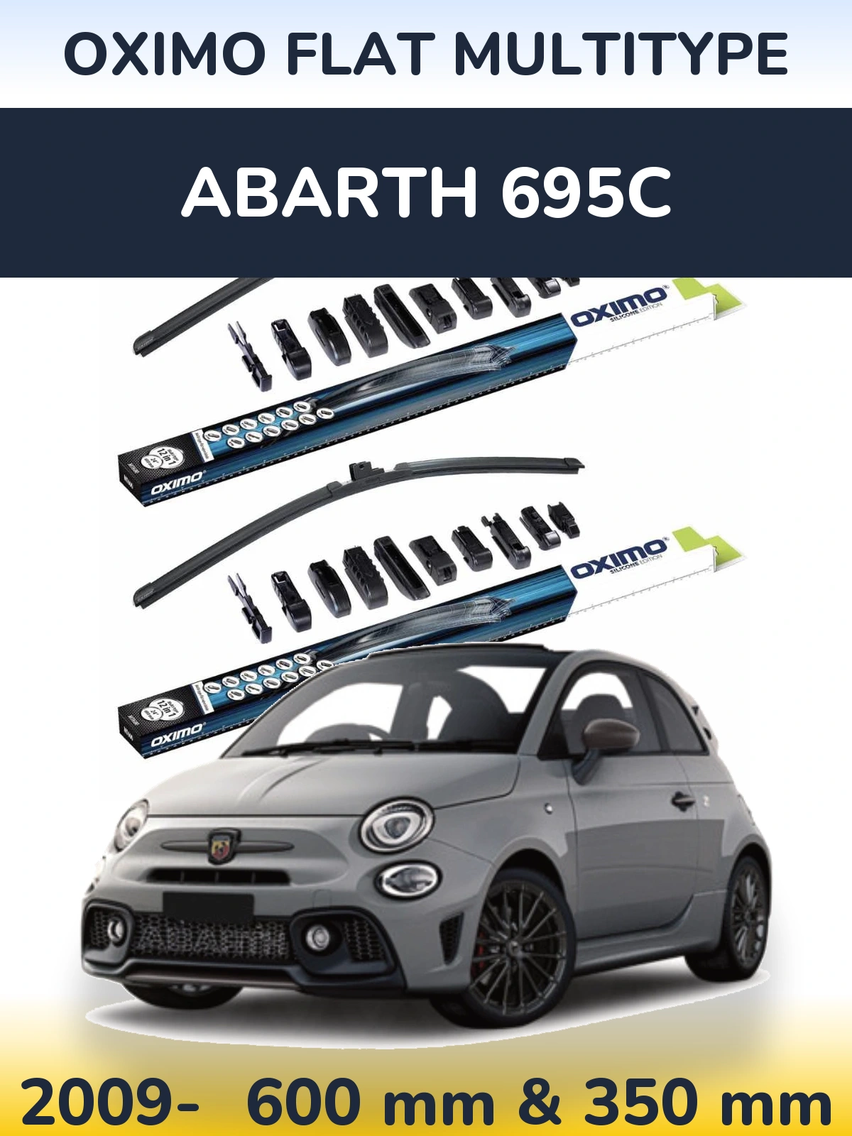 Front wiper blade set Oximo Flat MultiTypee 600 & 350 mm for Abarth 695C 2009-2026