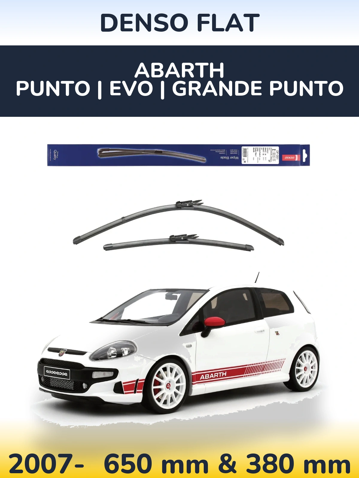 Front wiper blade set Denso Flat 650 & 380 mm for Abarth Punto | Evo | Grande Punto 2007-2026
