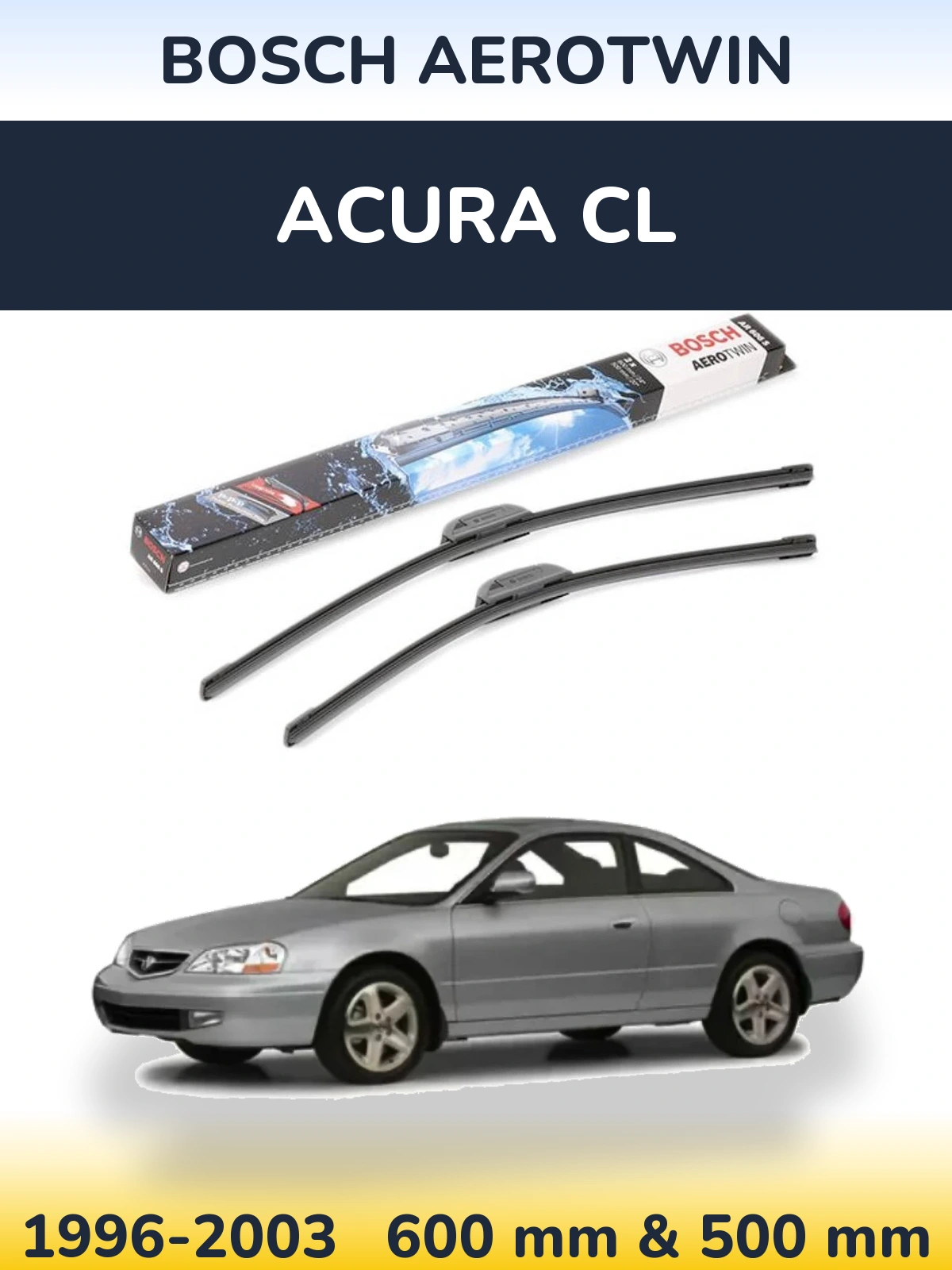 Front wiper blade set BOSCH AeroTwin 600 & 500 mm for Acura CL 1996-2003