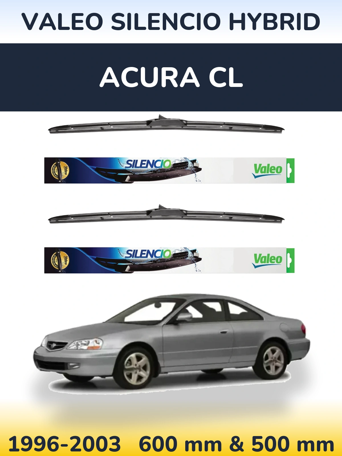 Komplet przednich wycieraczek Valeo Silencio Hybrid 600 & 500 mm do Acura CL 1996-2003