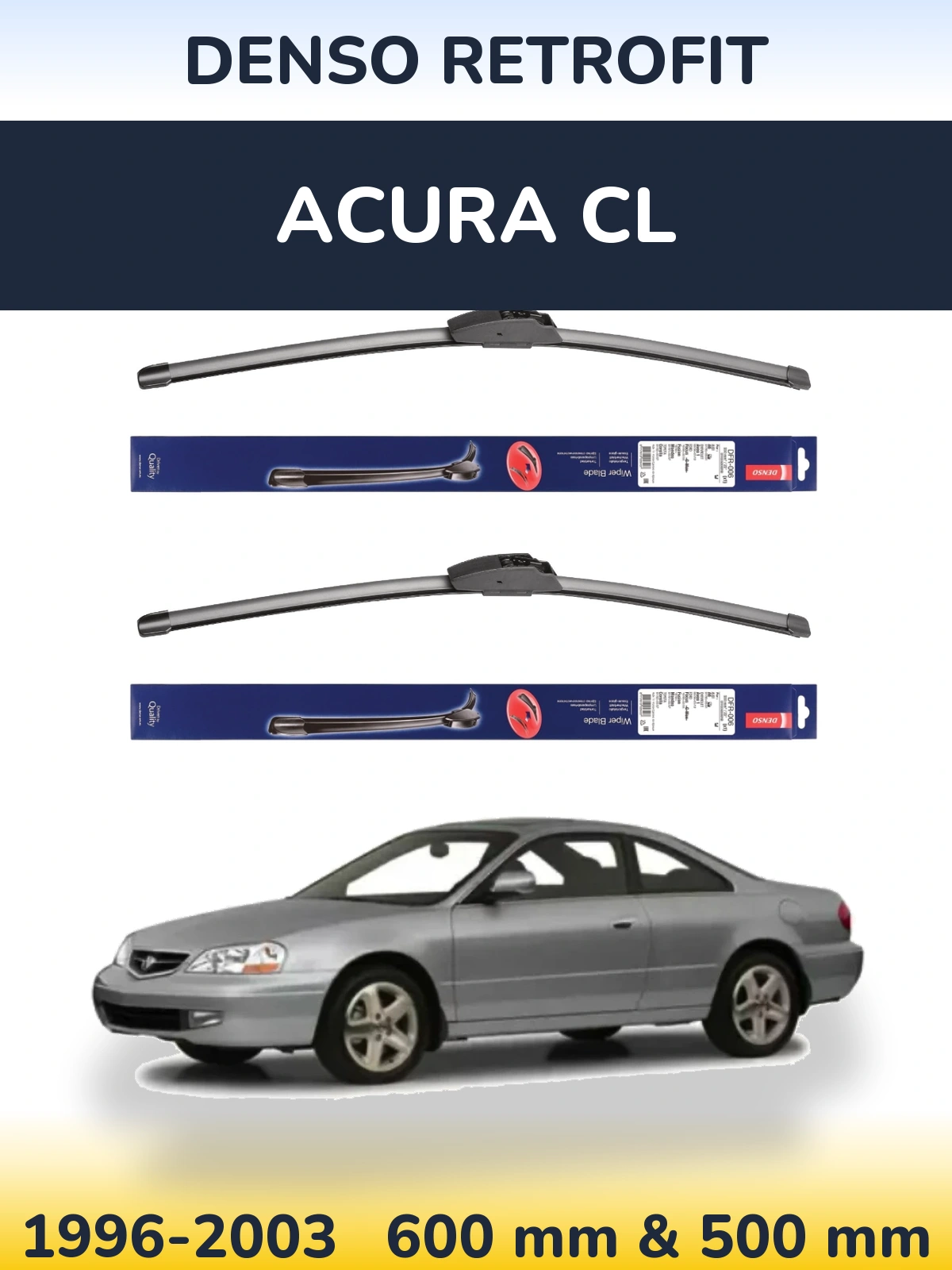 Front wiper blade set Denso Retrofit 600 & 500 mm for Acura CL 1996-2003