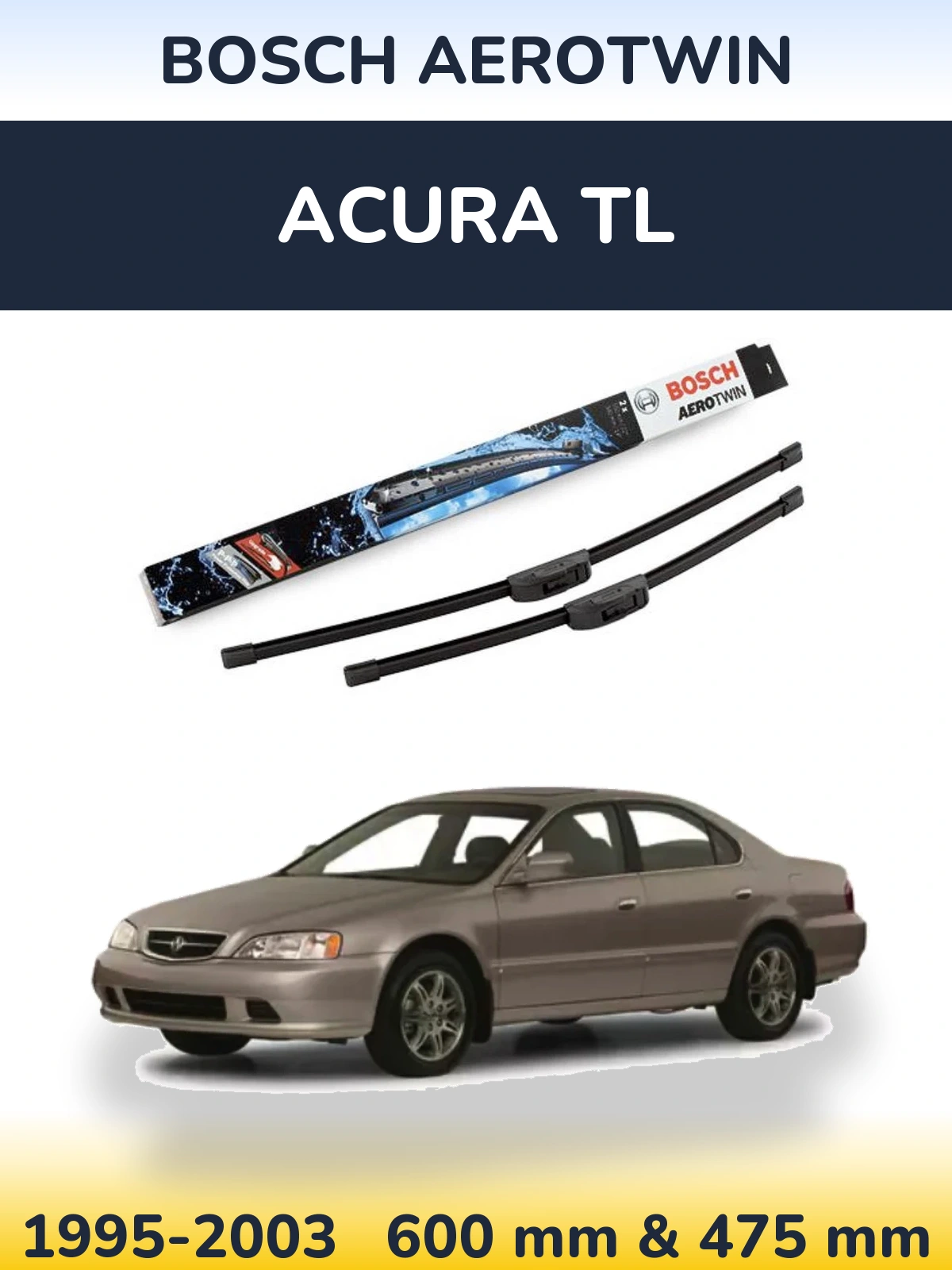 Front wiper blade set BOSCH AeroTwin 600 & 475 mm for Acura TL 1995-2003