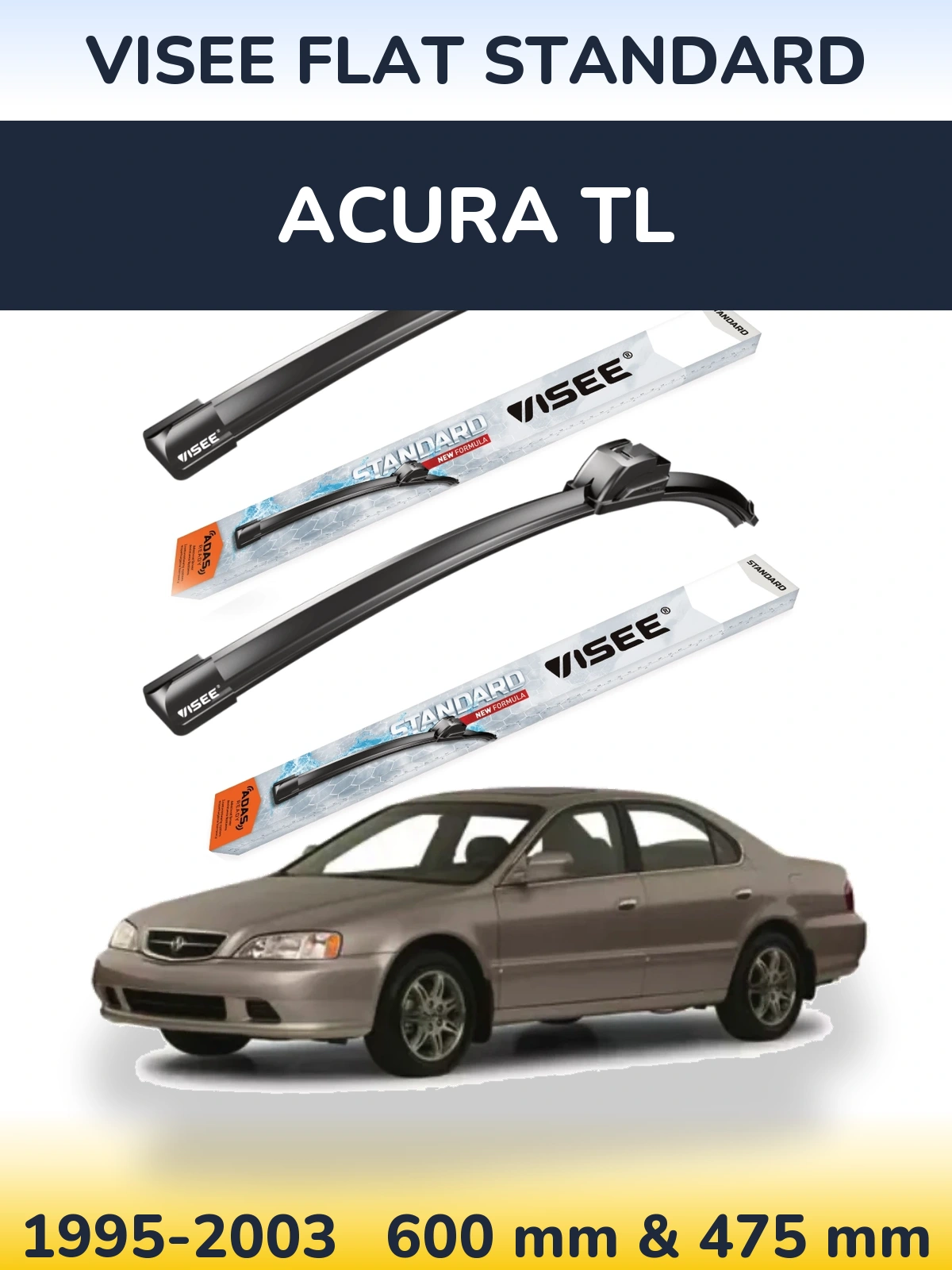Комплект передніх щіток VISEE FLAT STANDARD 600 & 475 мм для Acura TL 1995-2003