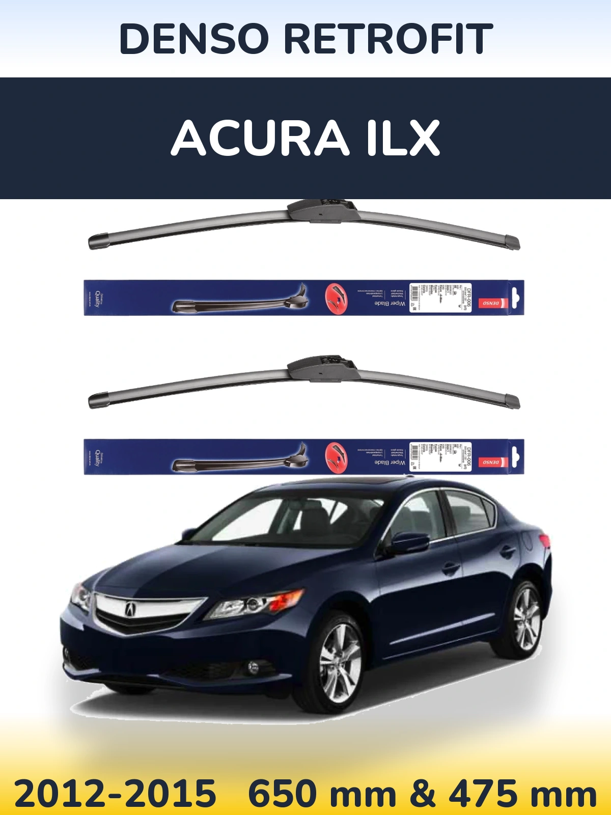Front wiper blade set Denso Retrofit 650 & 475 mm for Acura ILX 2012-2015
