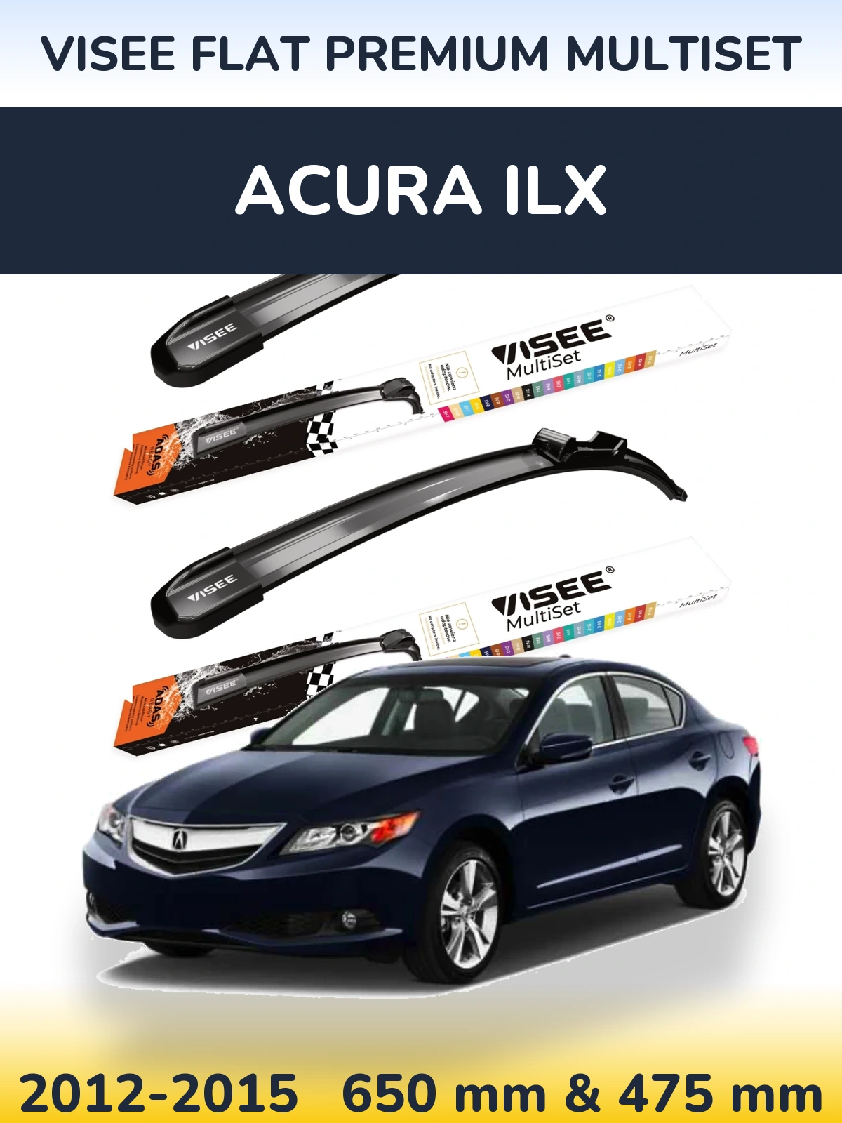 Front wiper blade set VISEE FLAT PREMIUM MultiSet 650 & 475 mm for Acura ILX 2012-2015