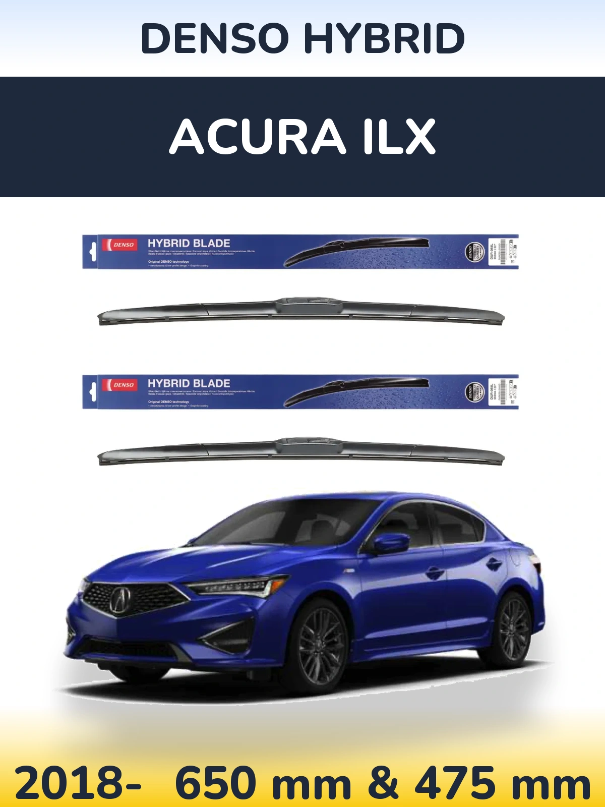 Комплект передних дворников Denso Hybrid 650 & 475 мм для Acura ILX 2018-2026