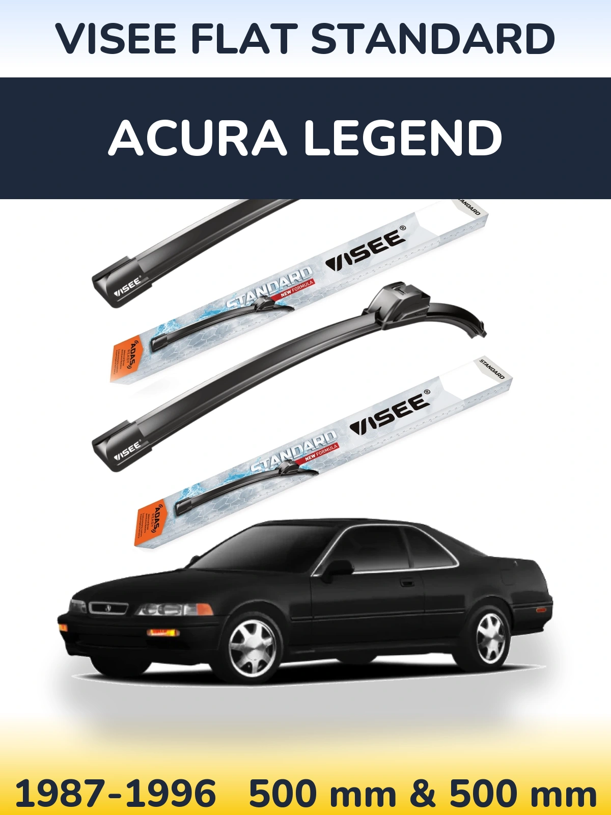 Комплект передних дворников VISEE FLAT STANDARD 500 & 500 мм для Acura Legend 1987-1996