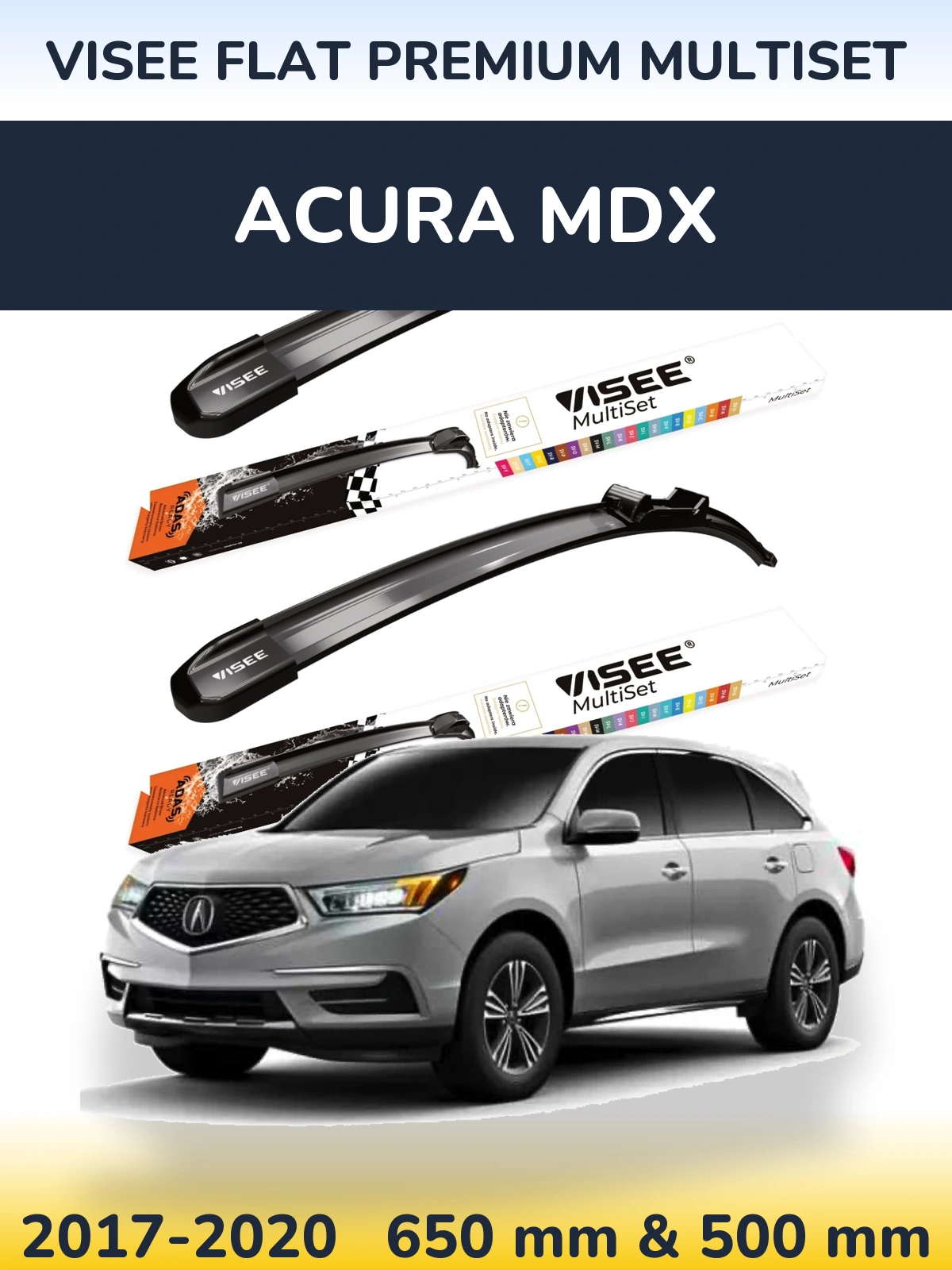 Комплект передніх щіток VISEE FLAT PREMIUM MultiSet 650 & 500 мм для Acura MDX 2017-2020