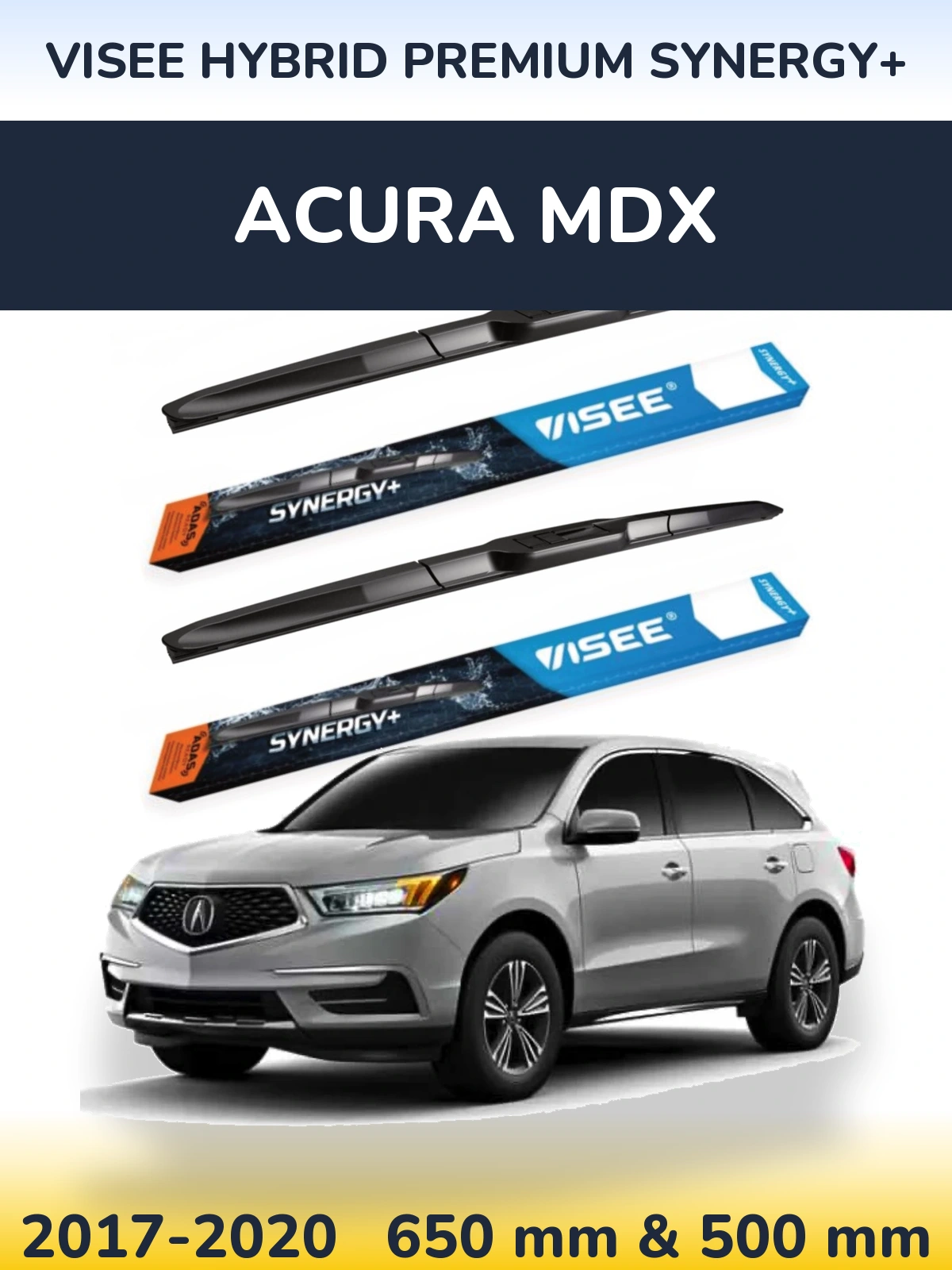 Комплект передних дворников VISEE HYBRID PREMIUM SYNERGY+ 650 & 500 мм для Acura MDX 2017-2020