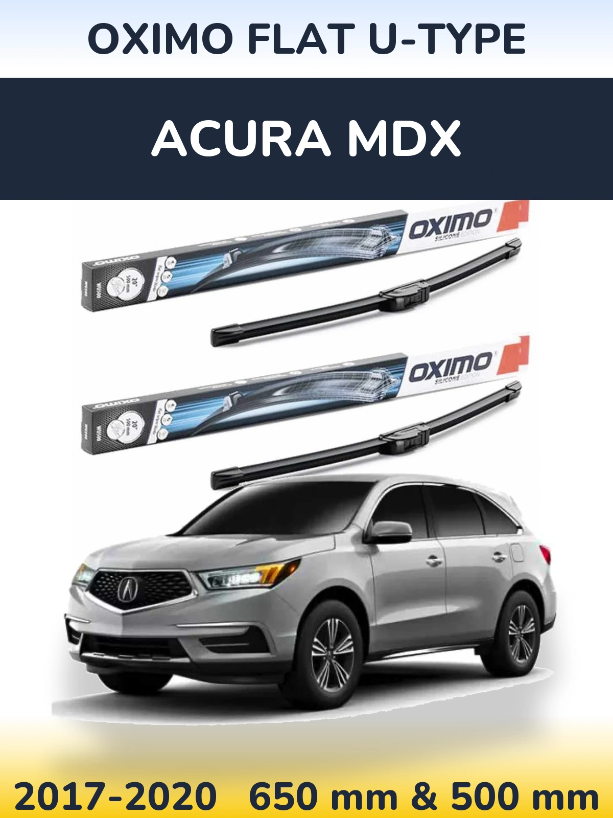 Комплект передних дворников Oximo Flat U-type 650 & 500 мм для Acura MDX 2017-2020