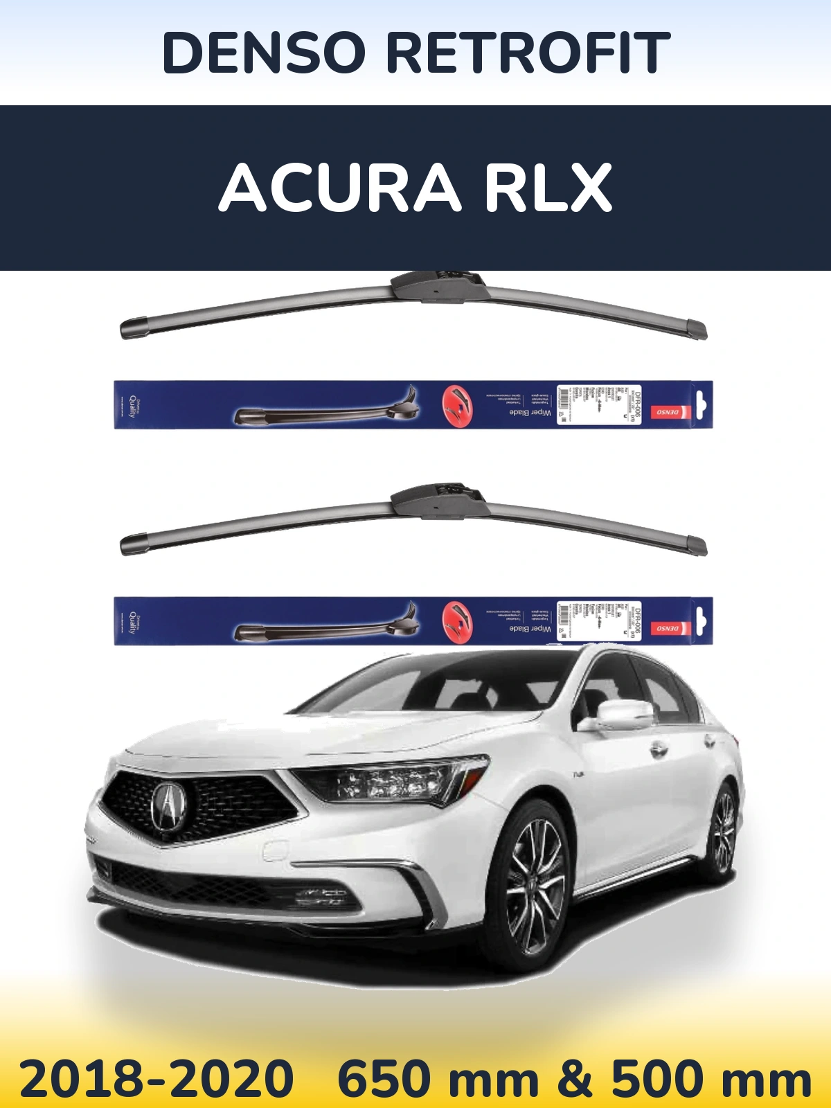 Komplet przednich wycieraczek Denso Retrofit 650 & 500 mm do Acura RLX 2018-2020