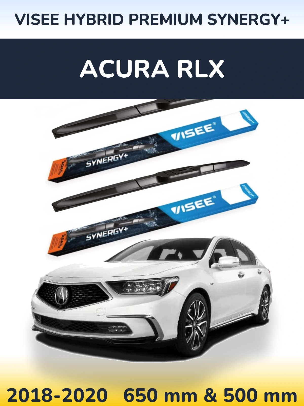Front wiper blade set VISEE HYBRID PREMIUM SYNERGY+ 650 & 500 mm for Acura RLX 2018-2020