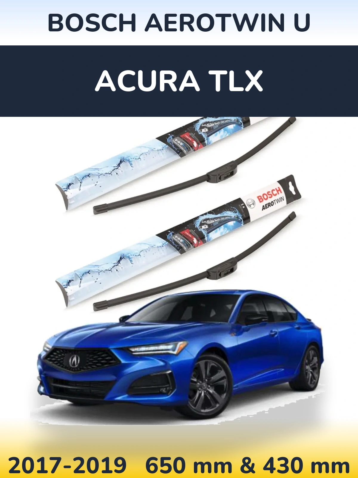 Комплект передніх щіток BOSCH AeroTwin U 650 & 430 мм для Acura TLX 2017-2019