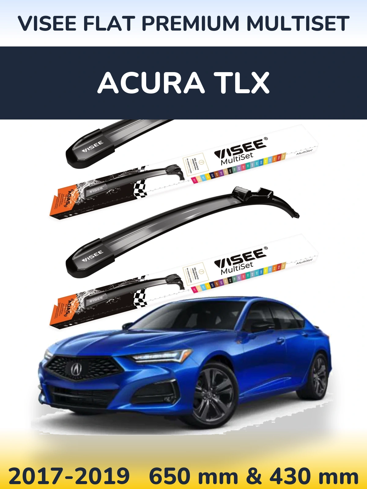 Комплект передних дворников VISEE FLAT PREMIUM MultiSet 650 & 430 мм для Acura TLX 2017-2019