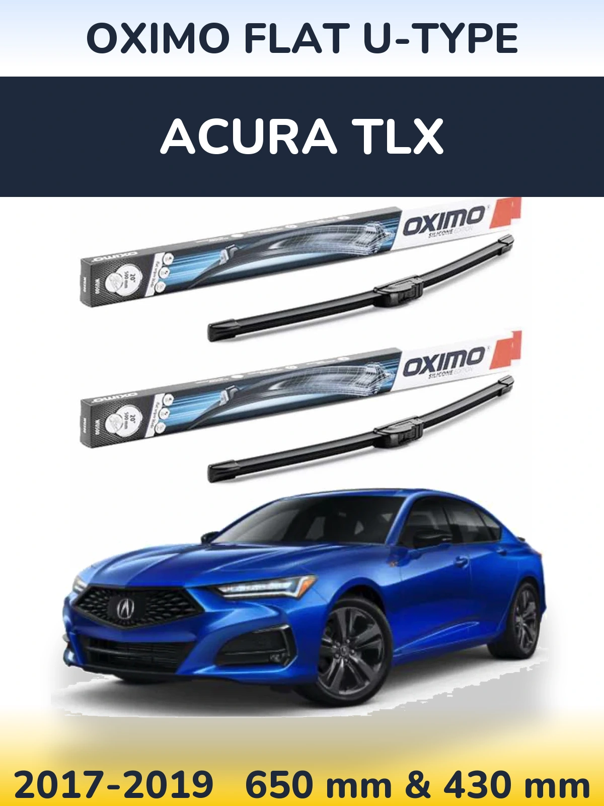 Комплект передніх щіток Oximo Flat U-type 650 & 430 мм для Acura TLX 2017-2019