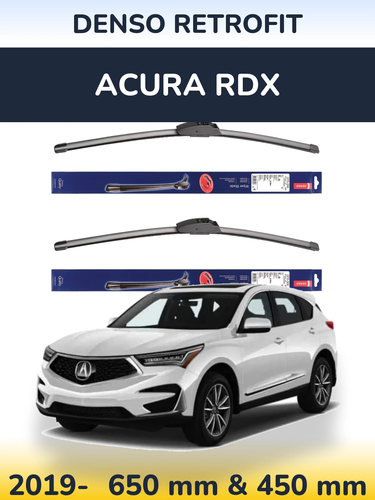 Front wiper blade set Denso Retrofit 650 & 450 mm for Acura RDX 2019-2026