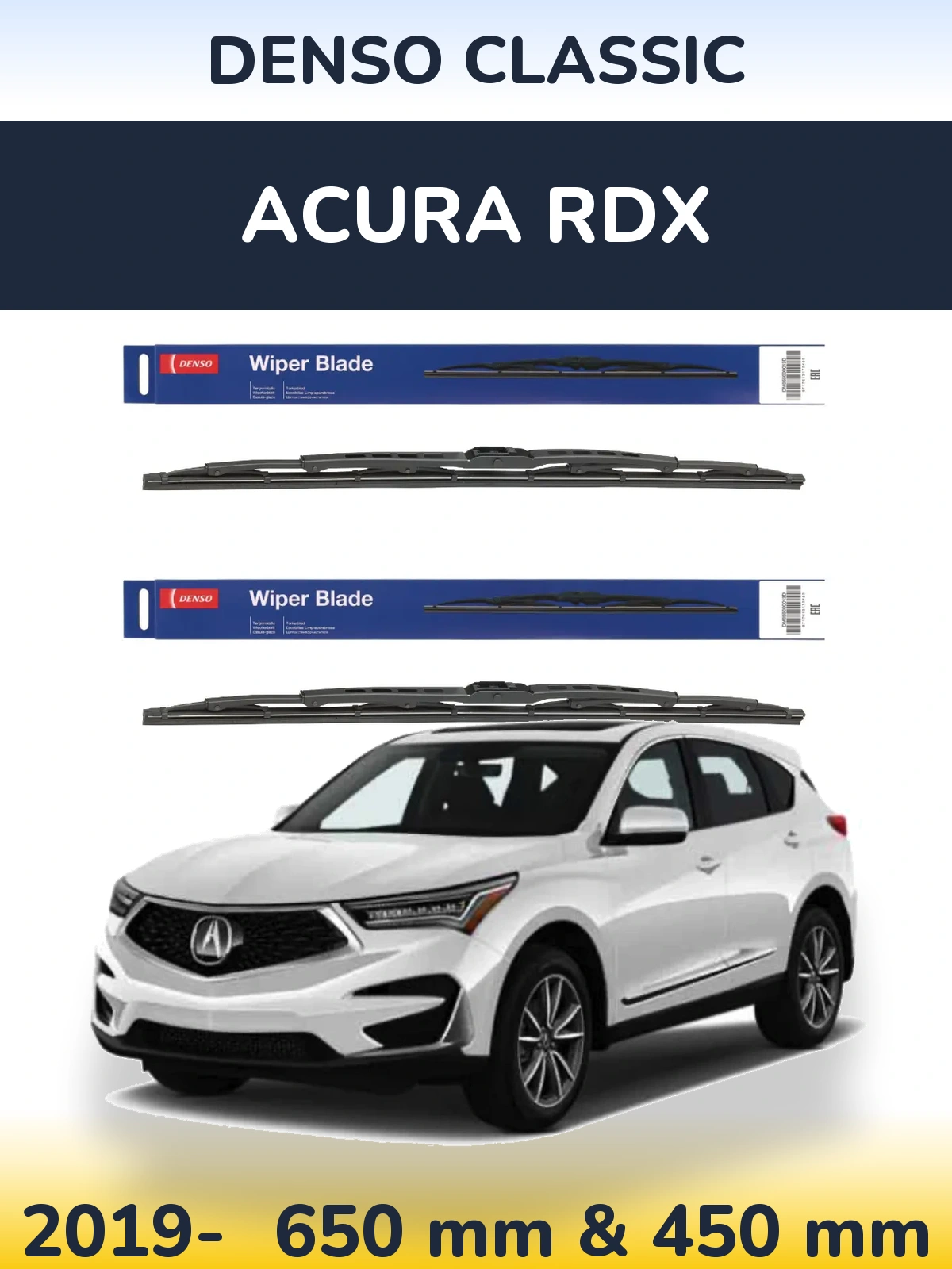 Front wiper blade set Denso Classic 650 & 450 mm for Acura RDX 2019-2026