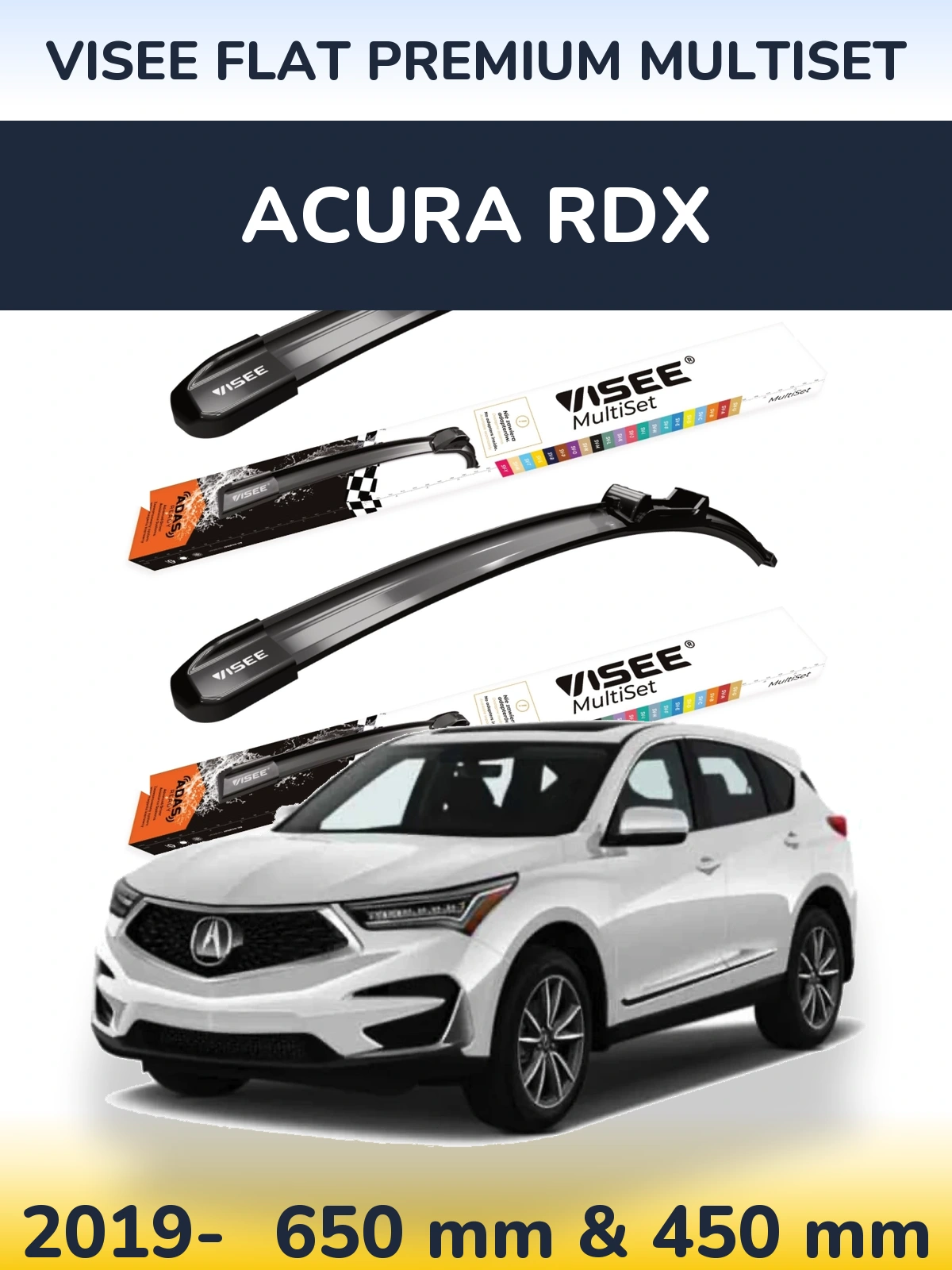 Front wiper blade set VISEE FLAT PREMIUM MultiSet 650 & 450 mm for Acura RDX 2019-2026