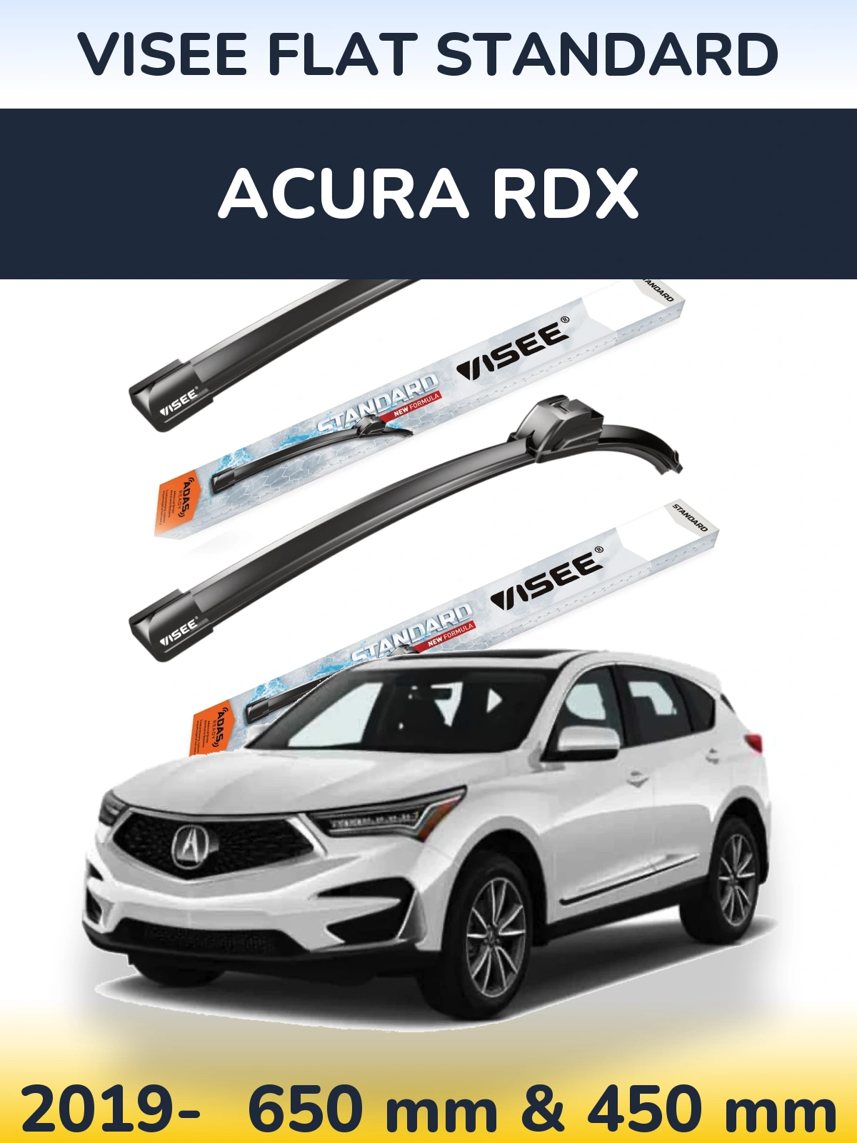 Комплект передних дворников VISEE FLAT STANDARD 650 & 450 мм для Acura RDX 2019-2026