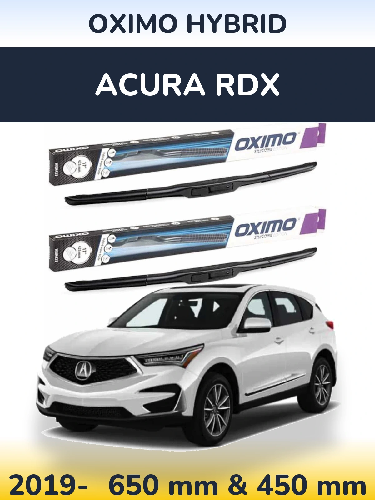 Front wiper blade set Oximo Hybrid 650 & 450 mm for Acura RDX 2019-2026