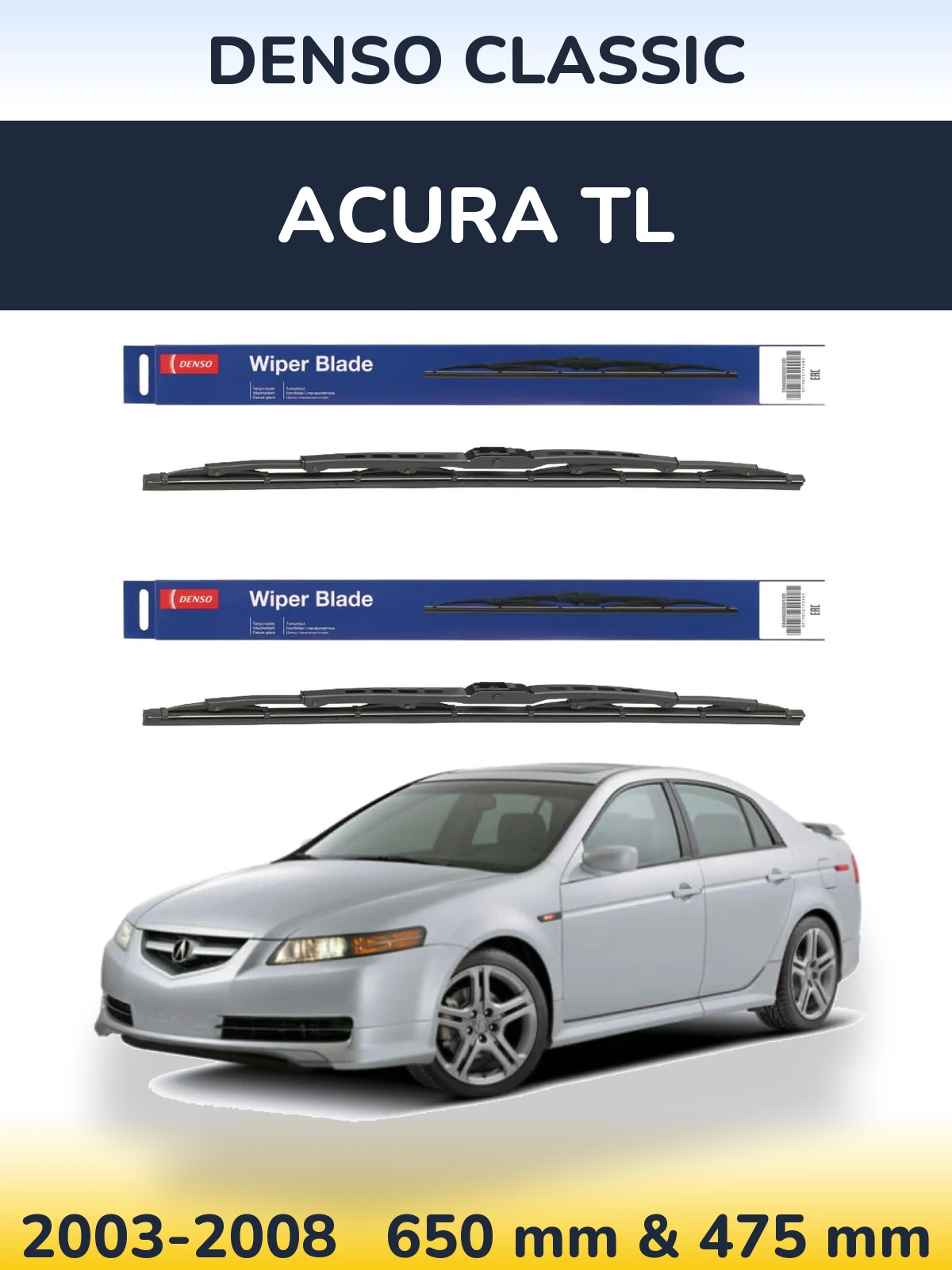 Komplet przednich wycieraczek Denso Classic 650 & 475 mm do Acura TL 2003-2008