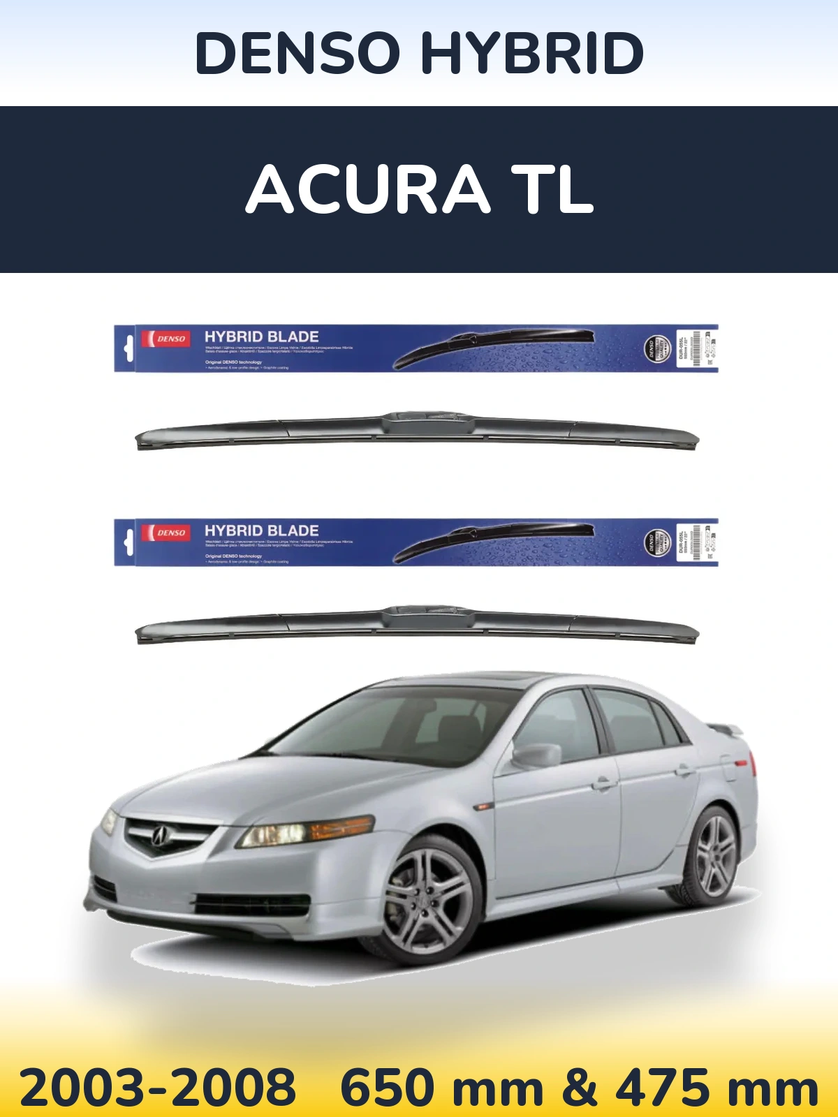 Комплект передних дворников Denso Hybrid 650 & 475 мм для Acura TL 2003-2008