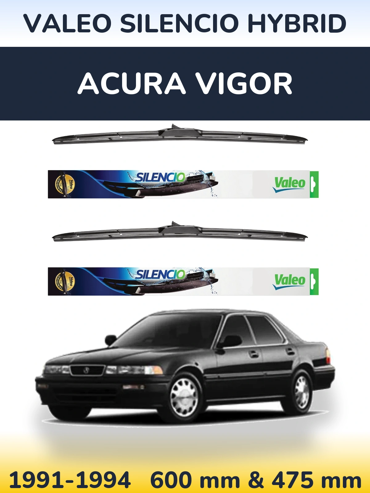 Комплект передних дворников Valeo Silencio Hybrid 600 & 475 мм для Acura Vigor 1991-1994