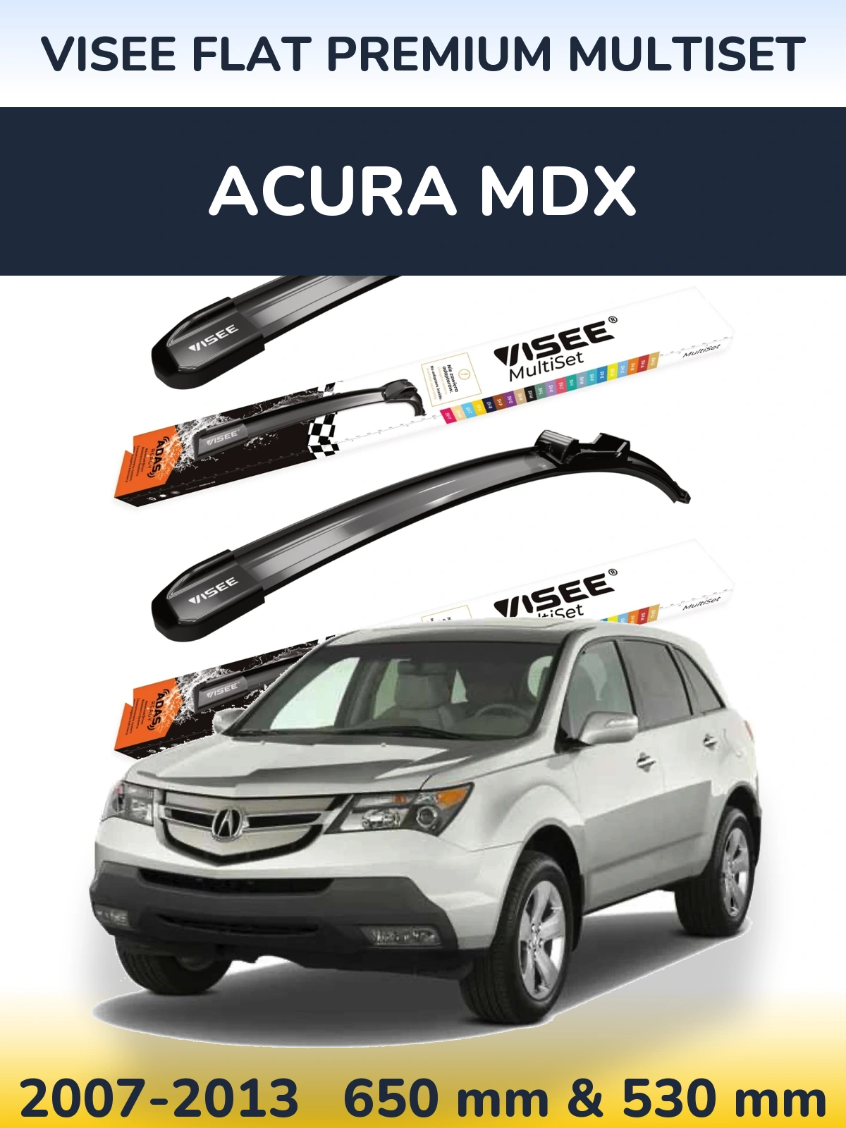 Комплект передних дворников VISEE FLAT PREMIUM MultiSet 650 & 530 мм для Acura MDX 2007-2013