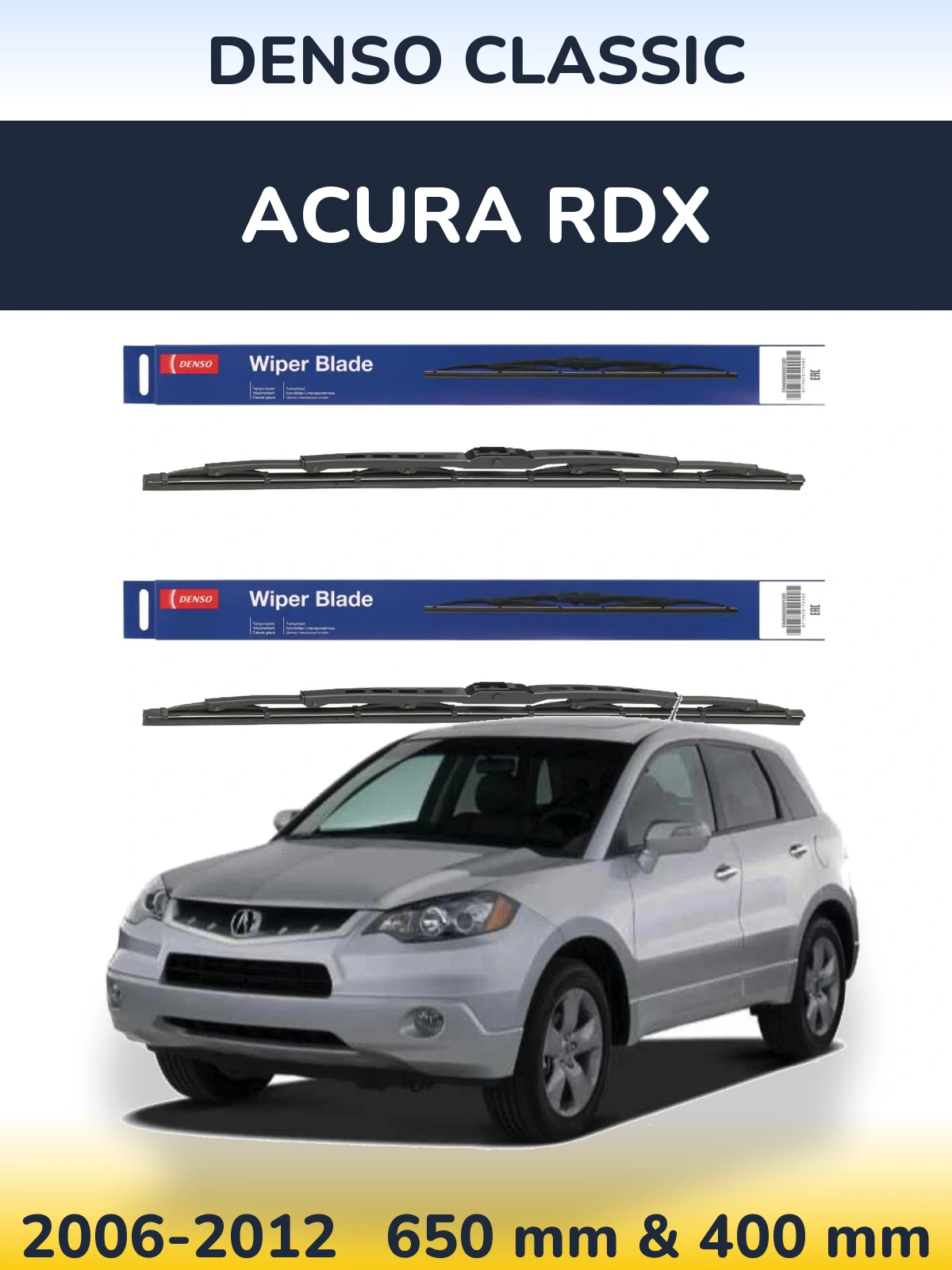 Front wiper blade set Denso Classic 650 & 400 mm for Acura RDX 2006-2012