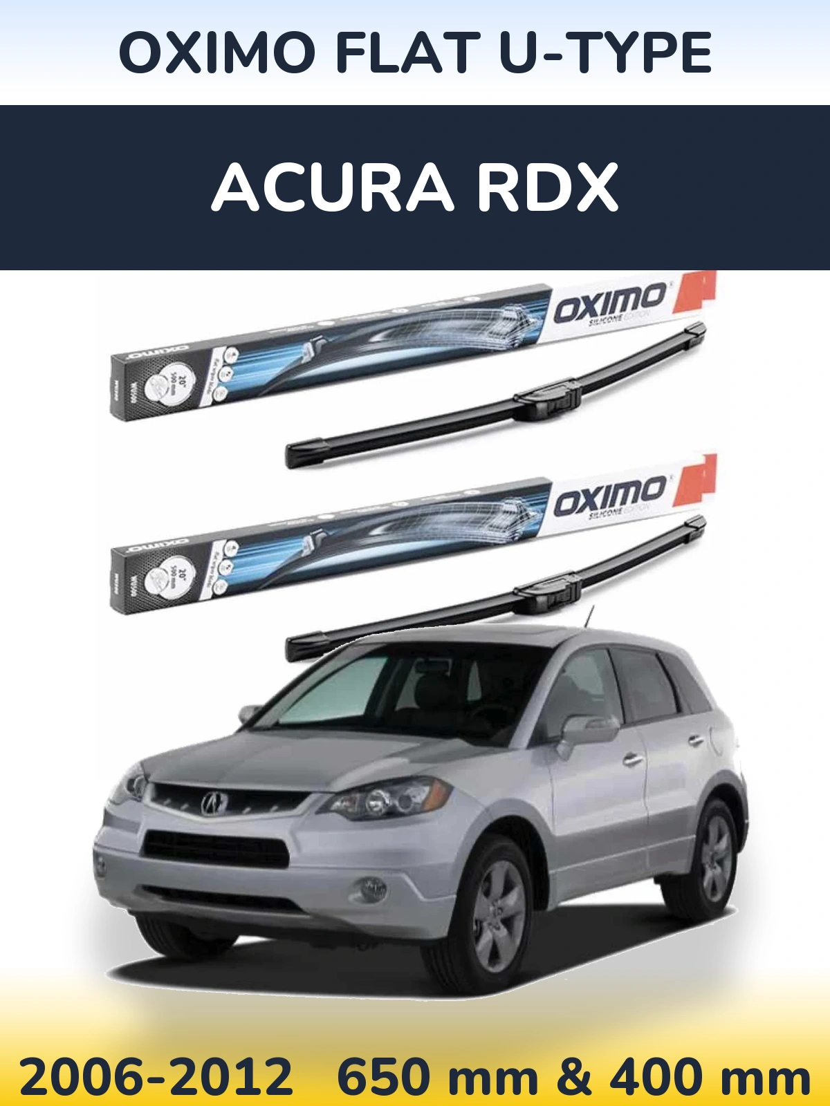 Комплект передних дворников Oximo Flat U-type 650 & 400 мм для Acura RDX 2006-2012