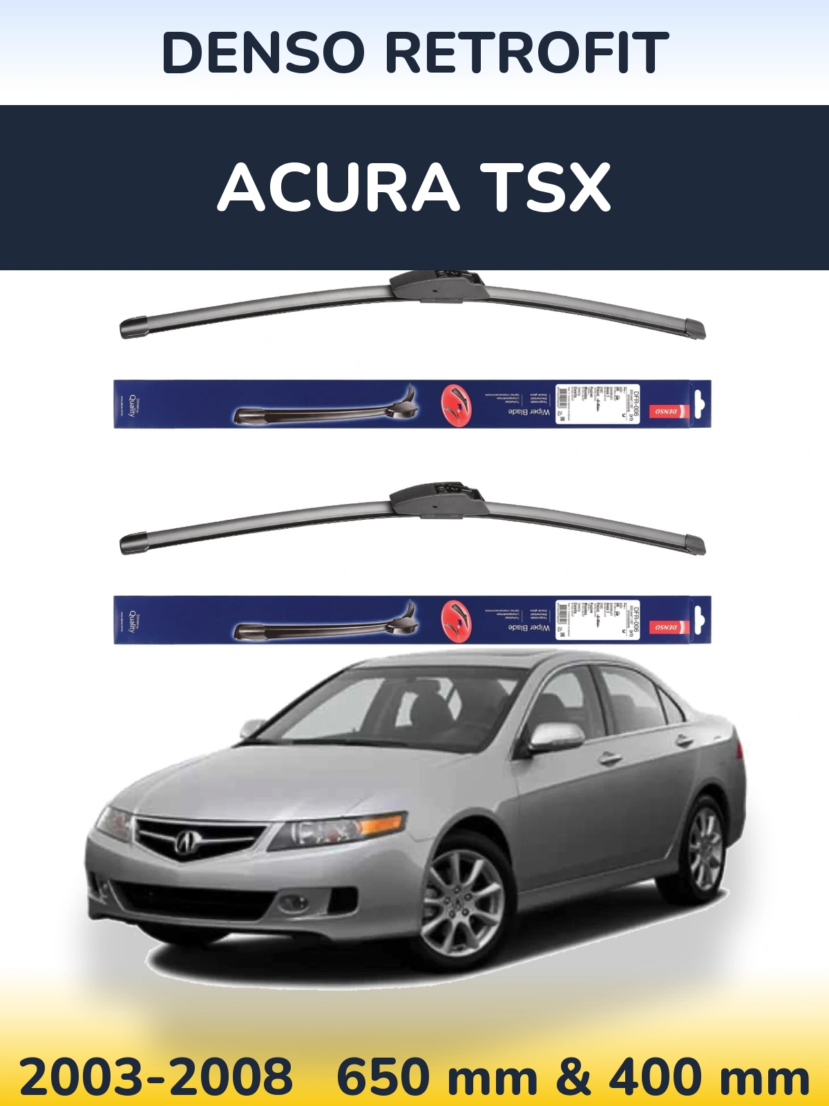 Комплект передних дворников Denso Retrofit 650 & 400 мм для Acura TSX 2003-2008