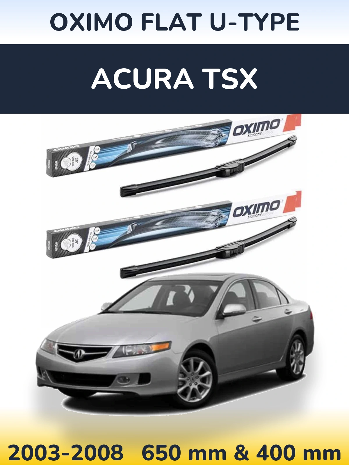 Комплект передних дворников Oximo Flat U-type 650 & 400 мм для Acura TSX 2003-2008