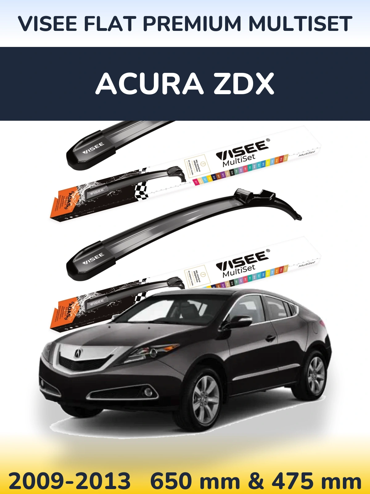 Комплект передніх щіток VISEE FLAT PREMIUM MultiSet 650 & 475 мм для Acura ZDX 2009-2013