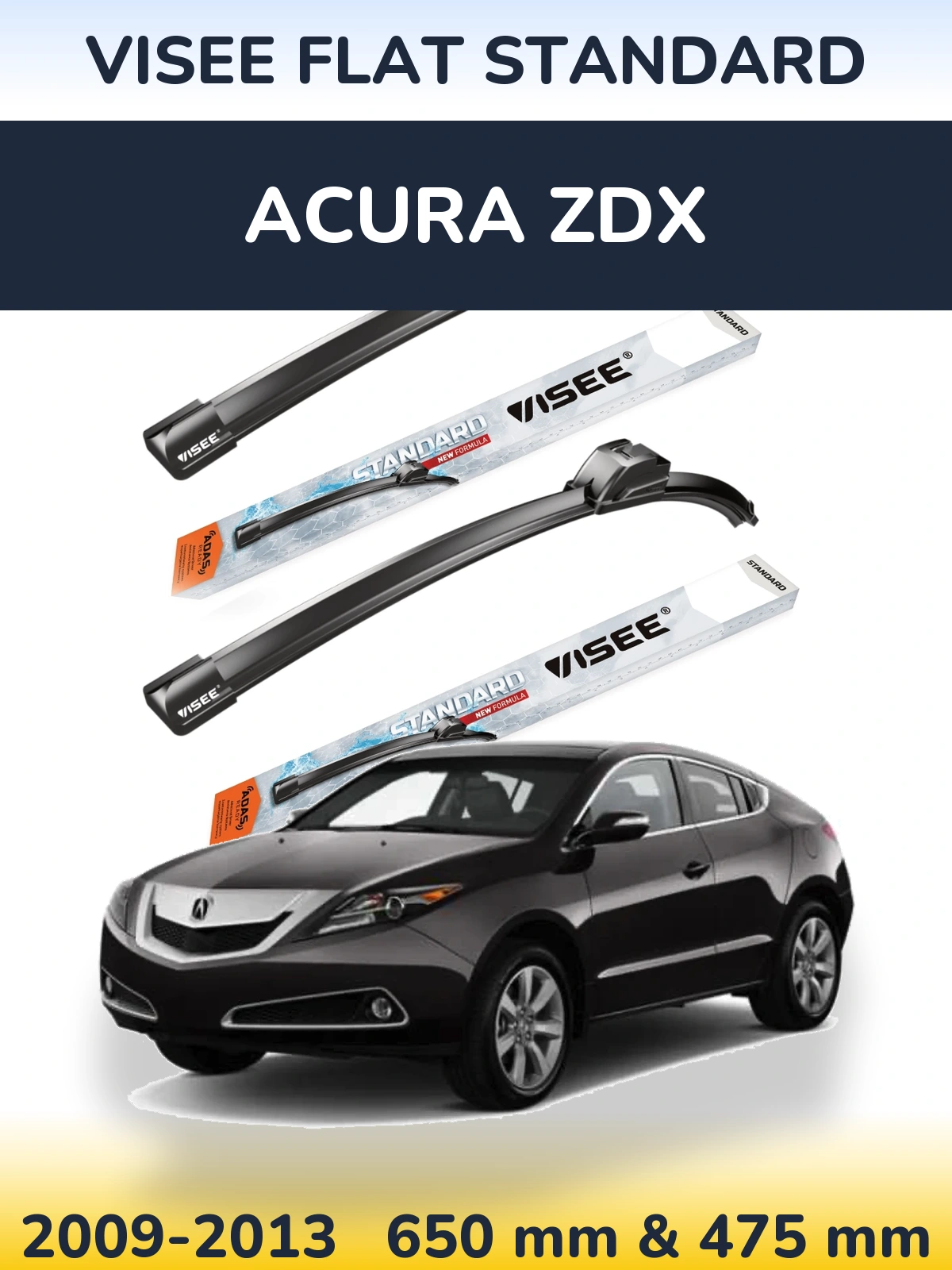 Комплект передних дворников VISEE FLAT STANDARD 650 & 475 мм для Acura ZDX 2009-2013