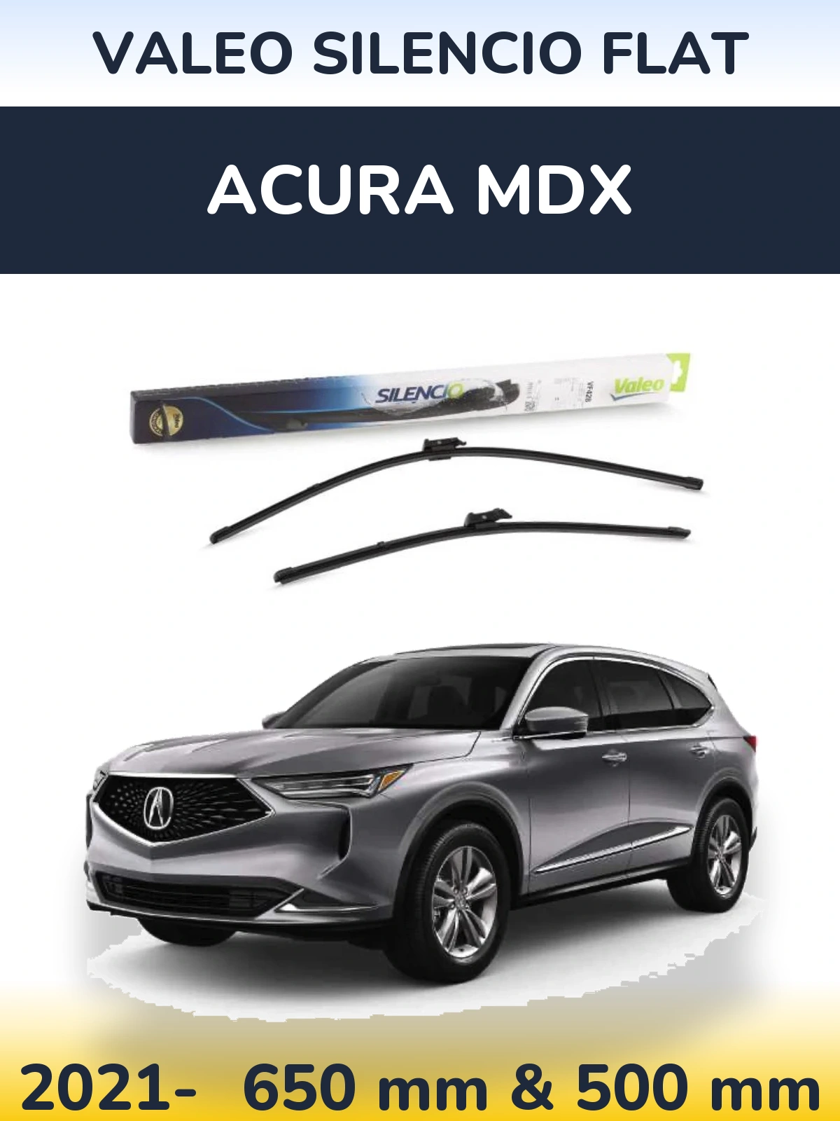 Komplet przednich wycieraczek Valeo Silencio Flat 650 & 500 mm do Acura MDX 2021-2026