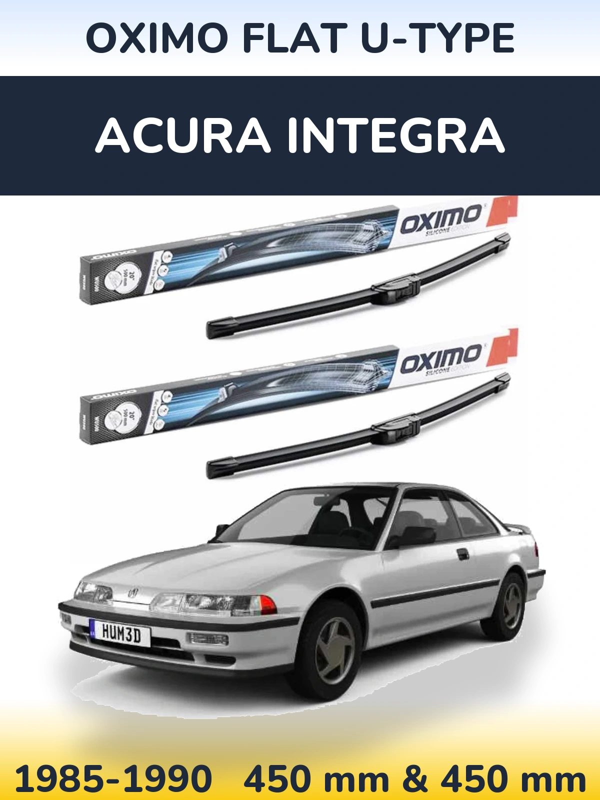 Front wiper blade set Oximo Flat U-type 450 & 450 mm for Acura Integra 1985-1990