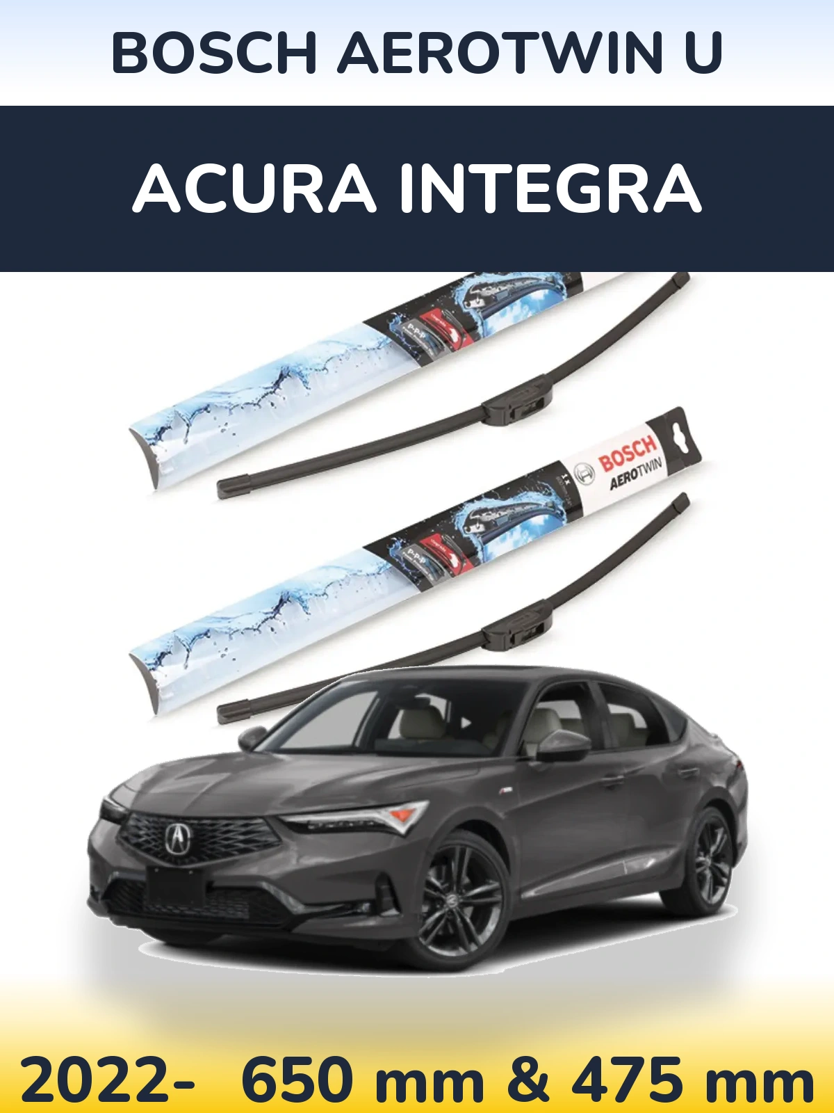 Front wiper blade set BOSCH AeroTwin U 650 & 475 mm for Acura Integra 2022-2026